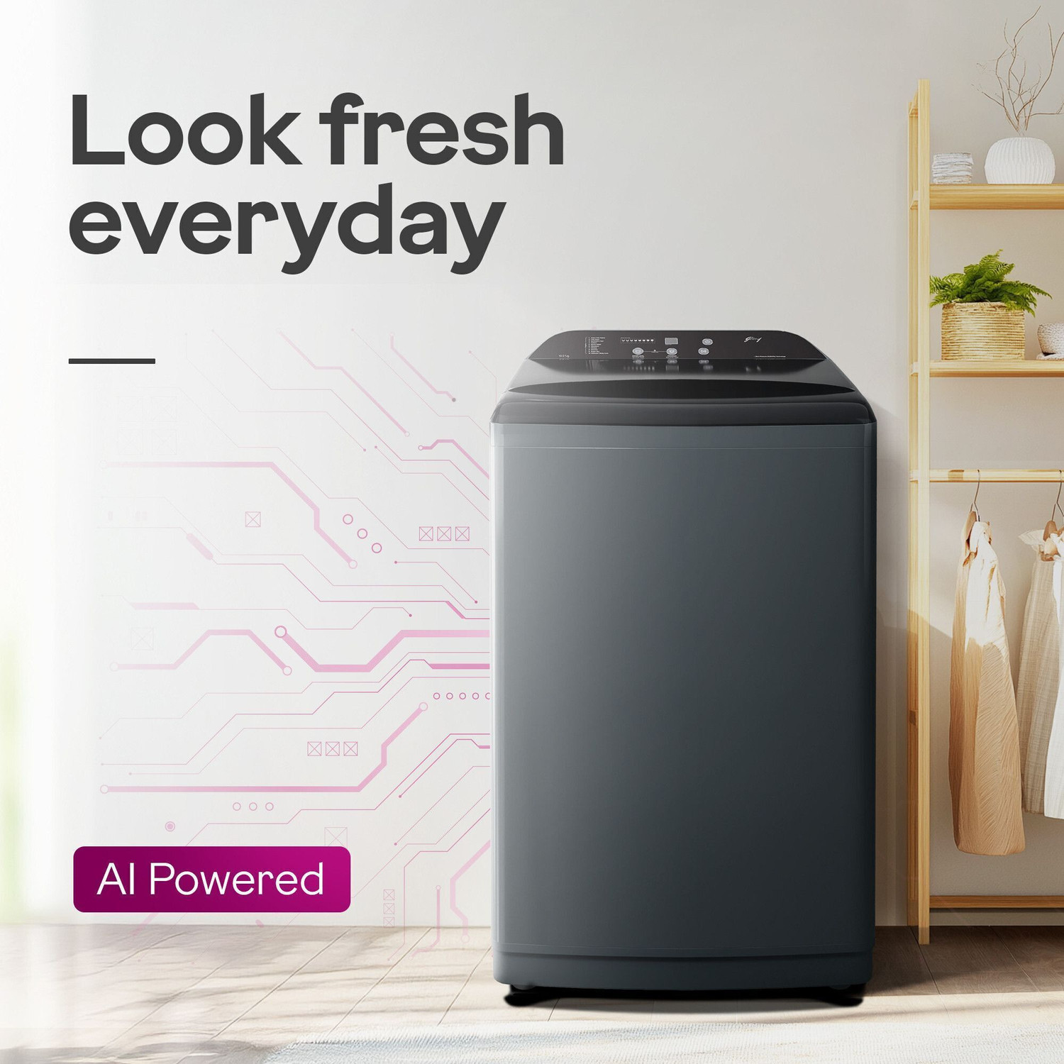 Image of Godrej 8 kg With AI Tech And Zero Pressure (0.02 MPa) Technology With Steel Drum Fully Automatic Top Load Washing Machine Grey, Black