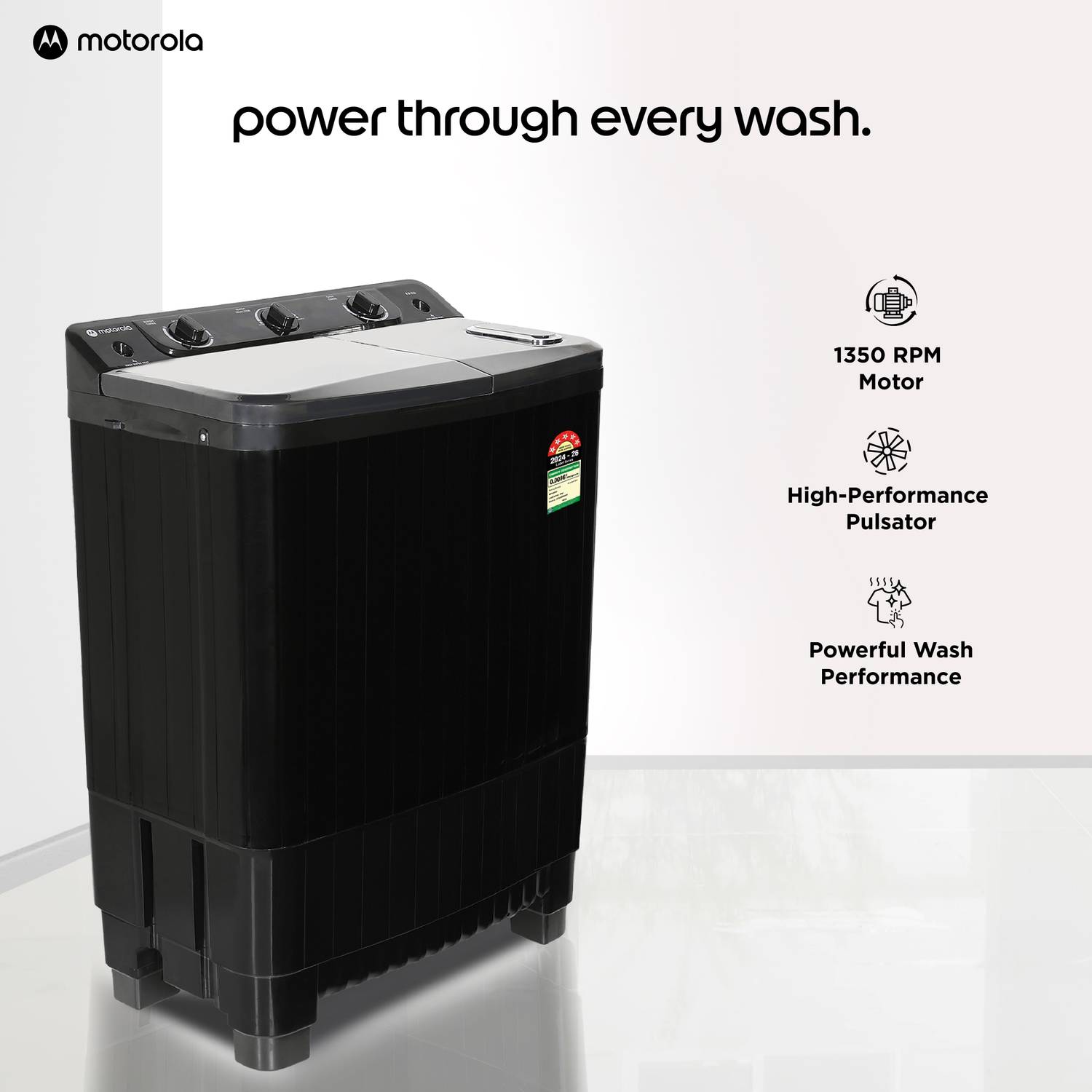 Motorola 8 kg Semi Auto Top Load Washing Machine Black - Image 3