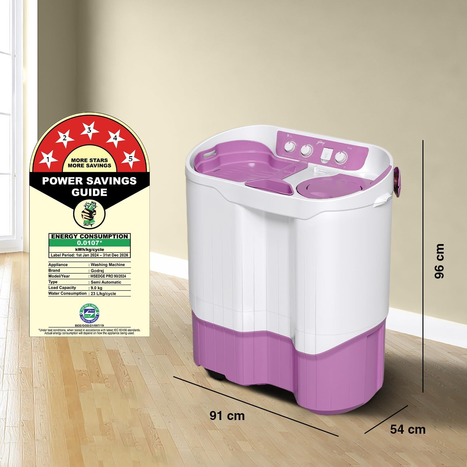 Image of Godrej 9 kg Semi Automatic Top Load Washing Machine Purple, White