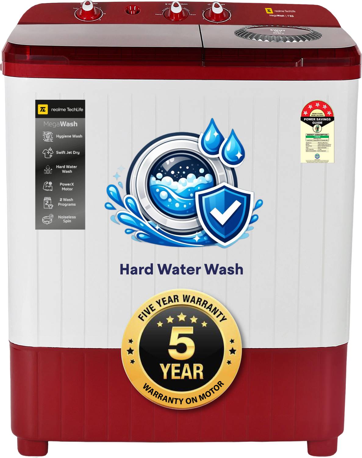 realme TechLife 7 kg Semi Automatic Top Load Washing Machine Maroon - Image 1