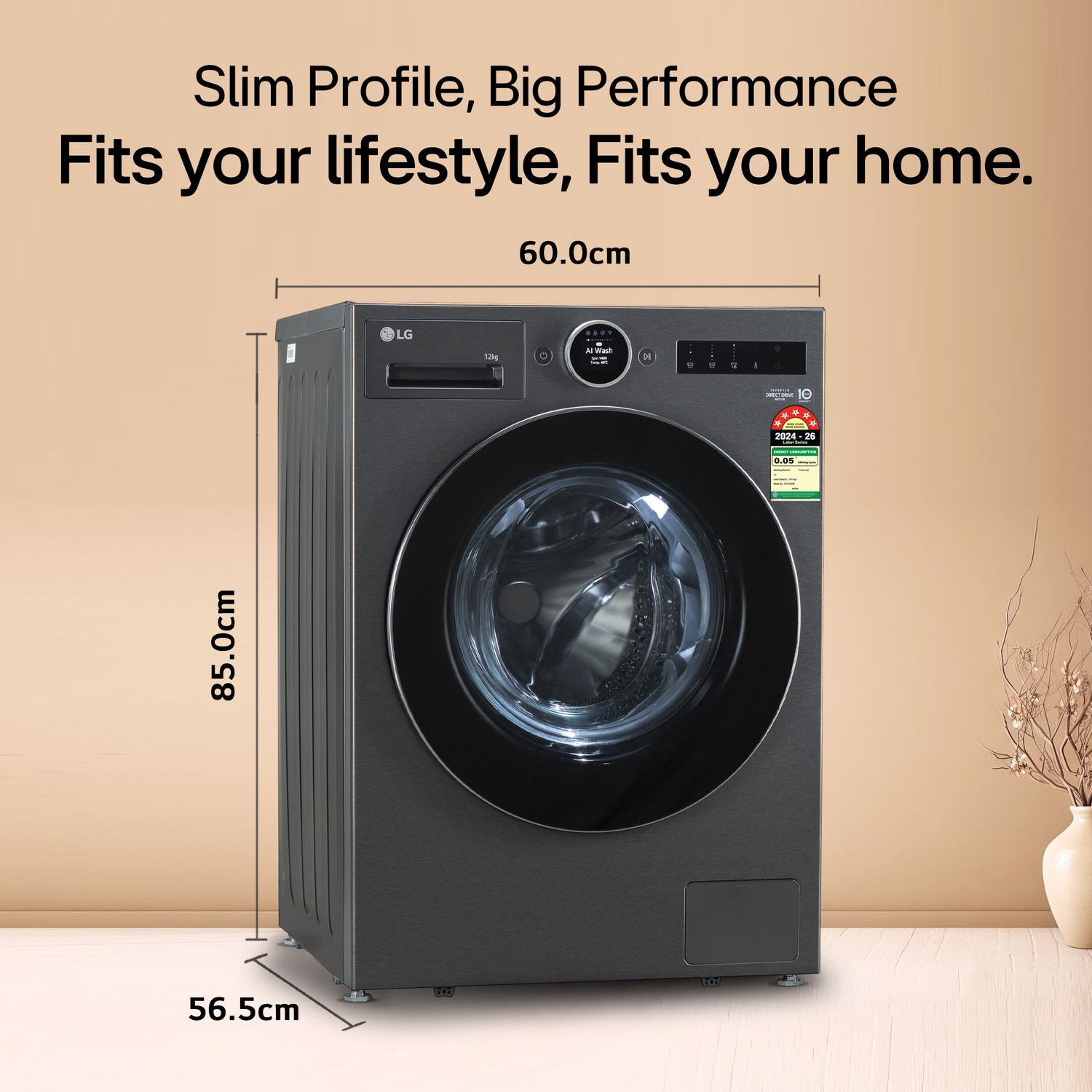 Image of LG 12 kg Fully Automatic Front Load Washing Machine with In-built Heater Black
