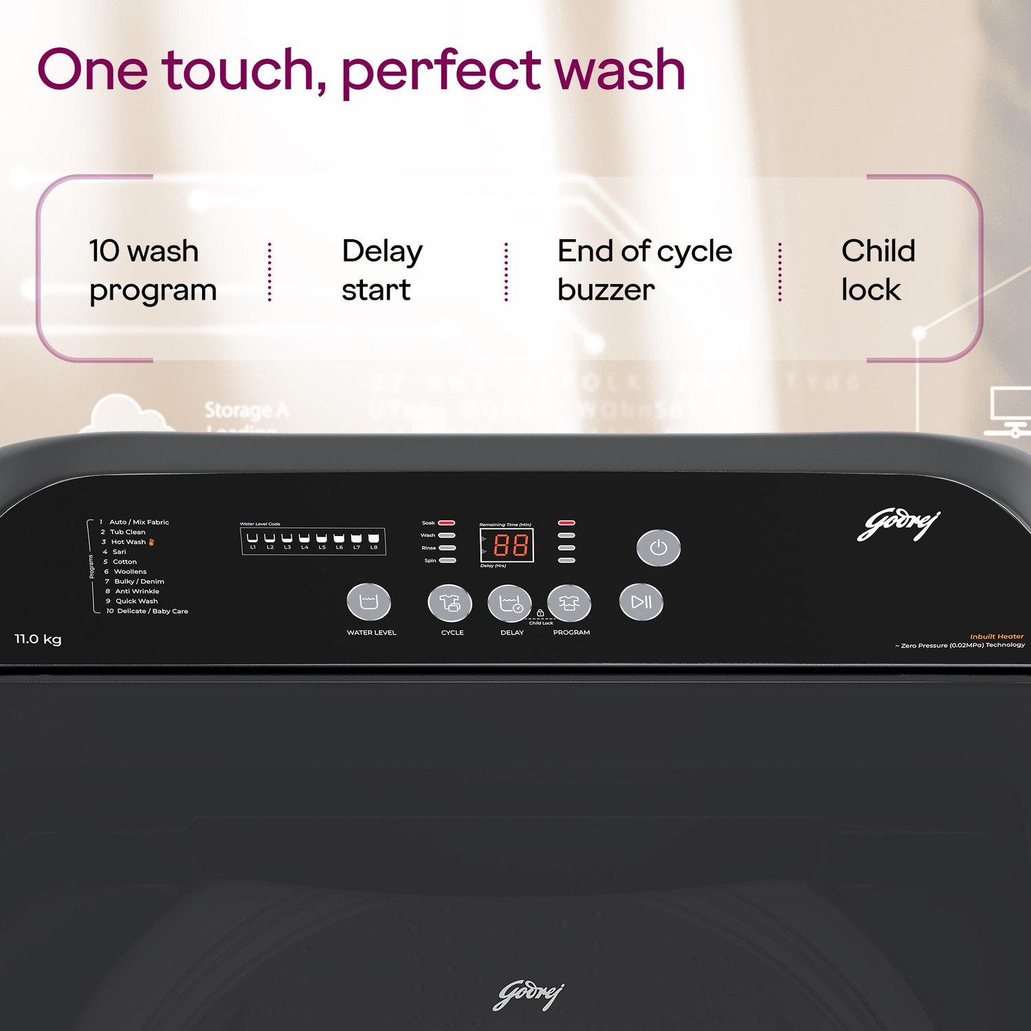 Image of Godrej 11 kg Fully Automatic Top Load Washing Machine with In-built Heater Grey