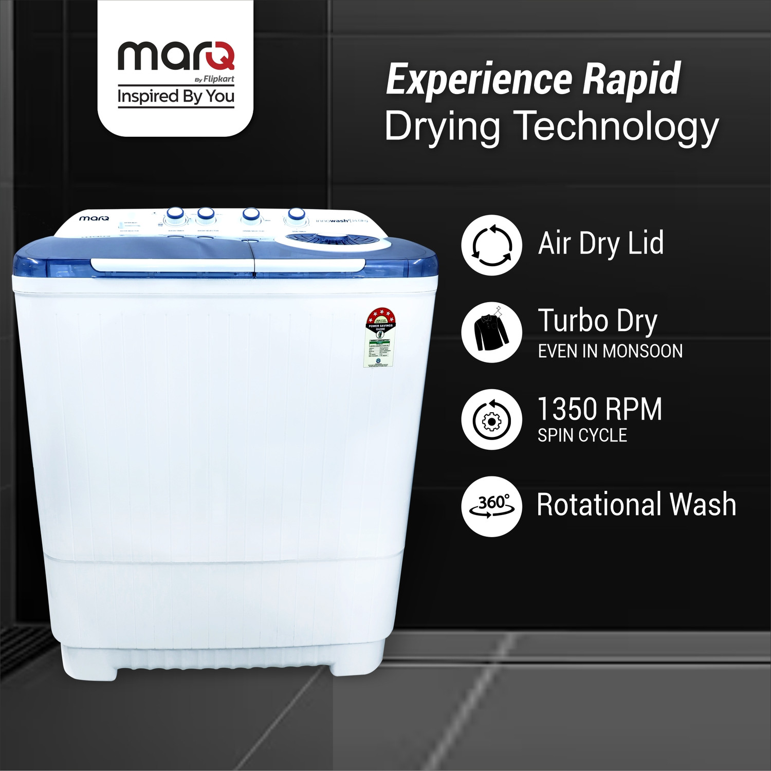 Image of MarQ by Flipkart 14 kg Semi Automatic Top Load Washing Machine Blue