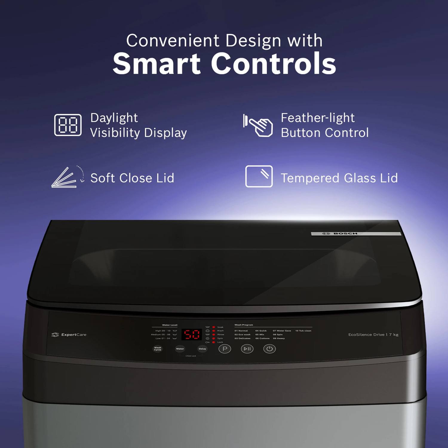 Image of BOSCH 7 kg Fully Automatic Top Load Washing Machine Black