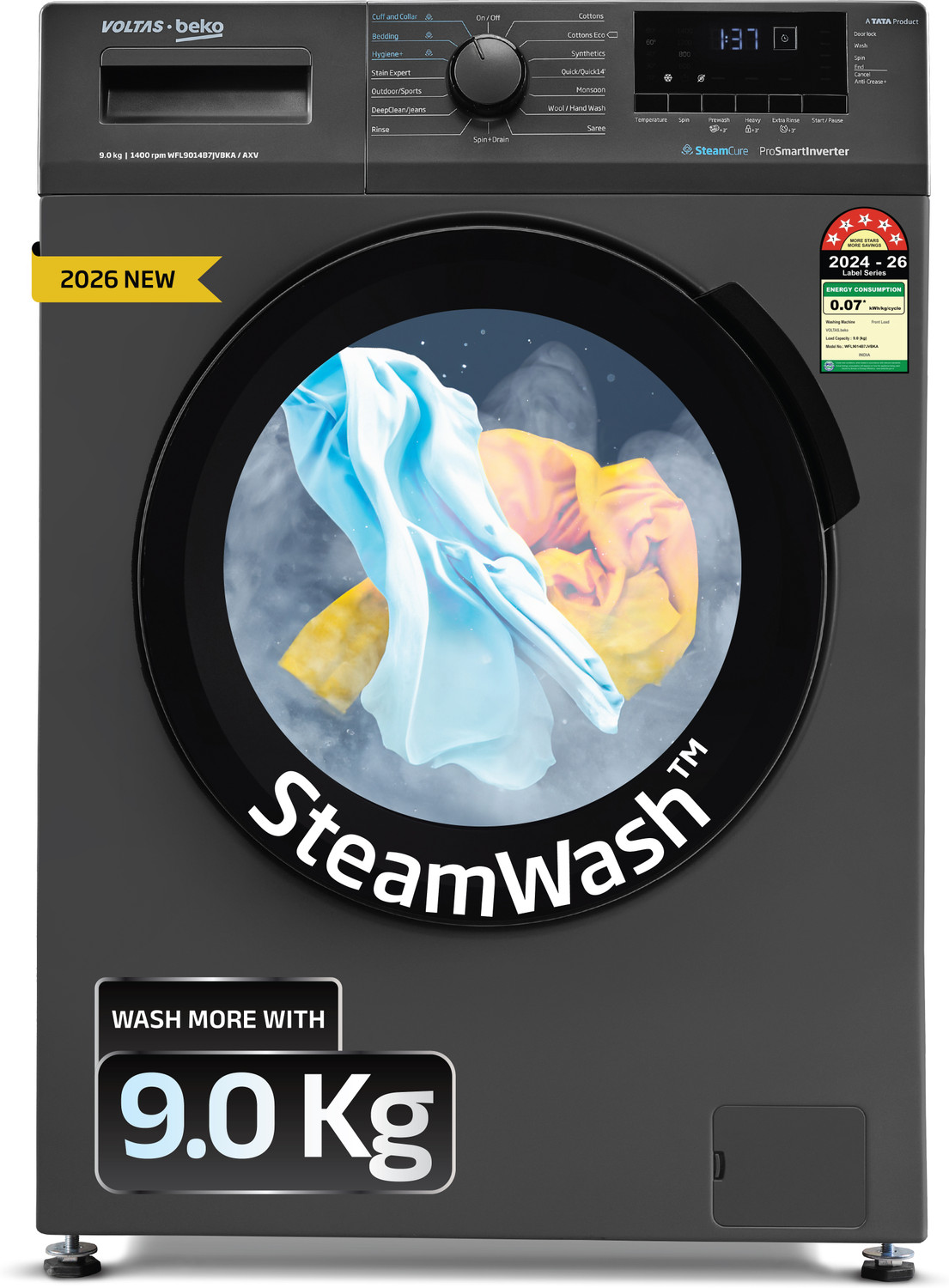Image of Voltas Beko 9 kg Fully Automatic Front Load Washing Machine with In-built Heater Grey