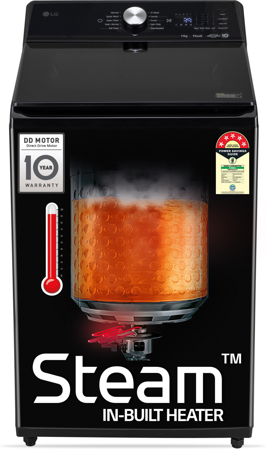 Image of LG 11 kg Fully Automatic Top Load Washing Machine with In-built Heater Black