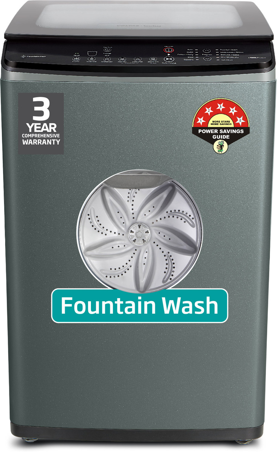 Image of Voltas Beko by A Tata Product 8 kg Eco Wash and Fountain Wash Fully Automatic Top Load Washing Machine Black, Grey