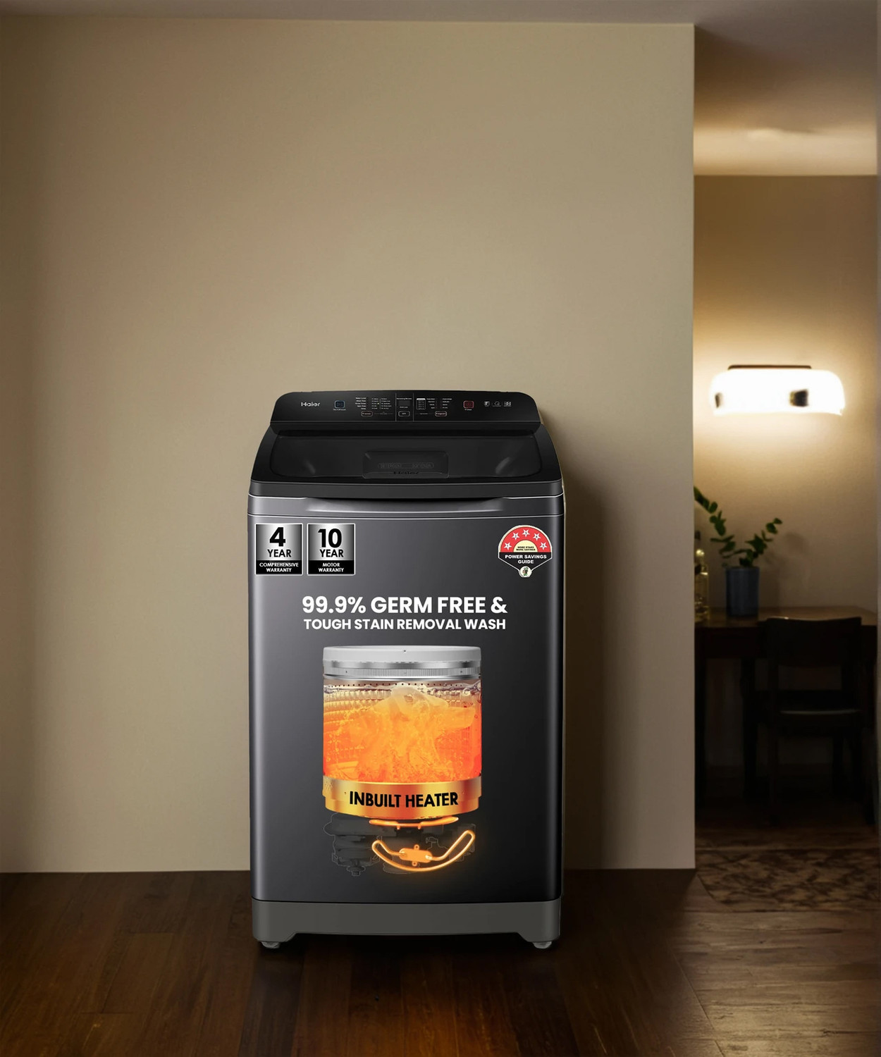 Image of Haier 8 kg Fully Automatic Top Load Washing Machine with In-built Heater Black, Grey