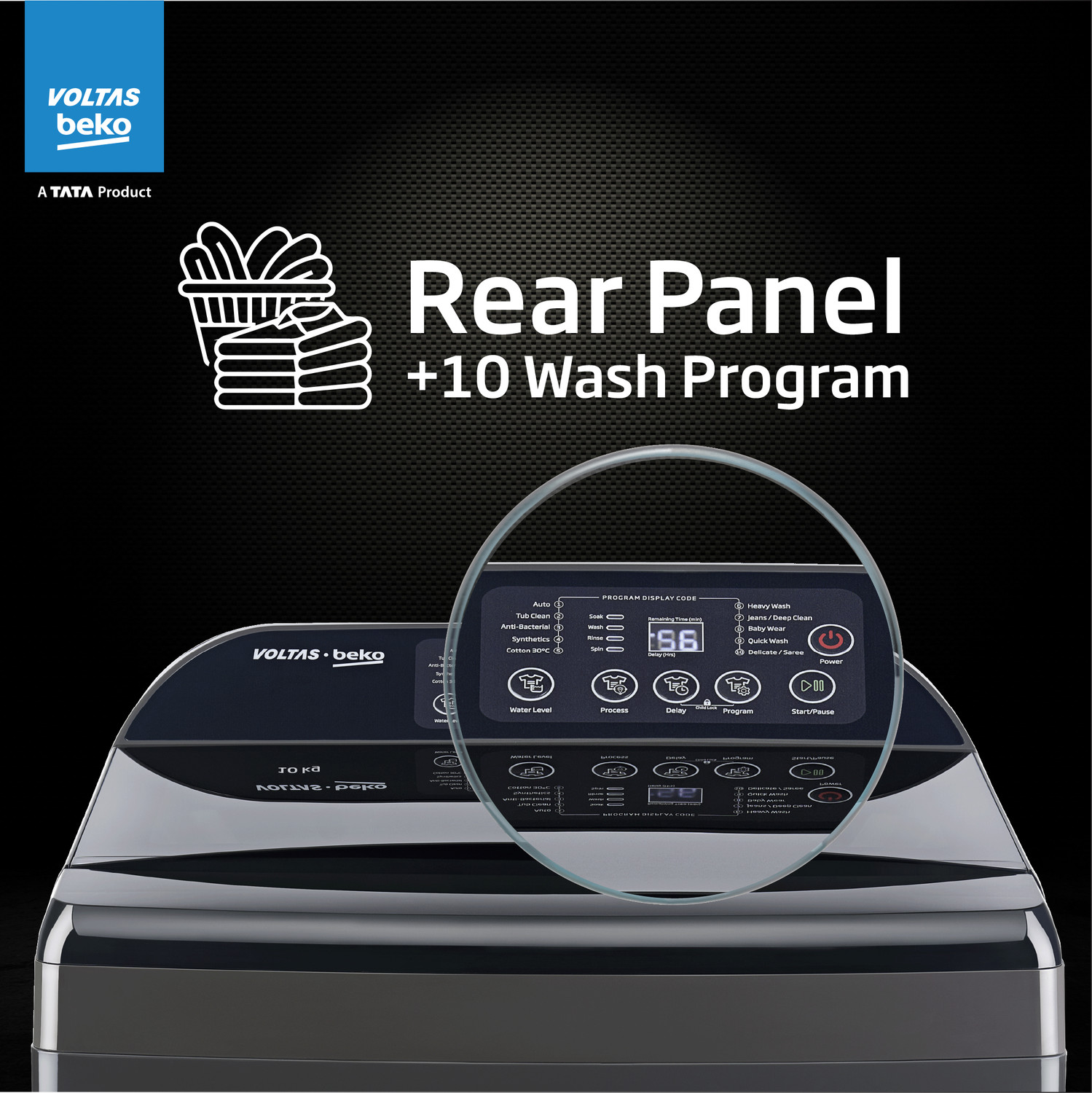 Image of Voltas Beko 11 kg Fully Automatic Top Load Washing Machine with In-built Heater Black, Grey