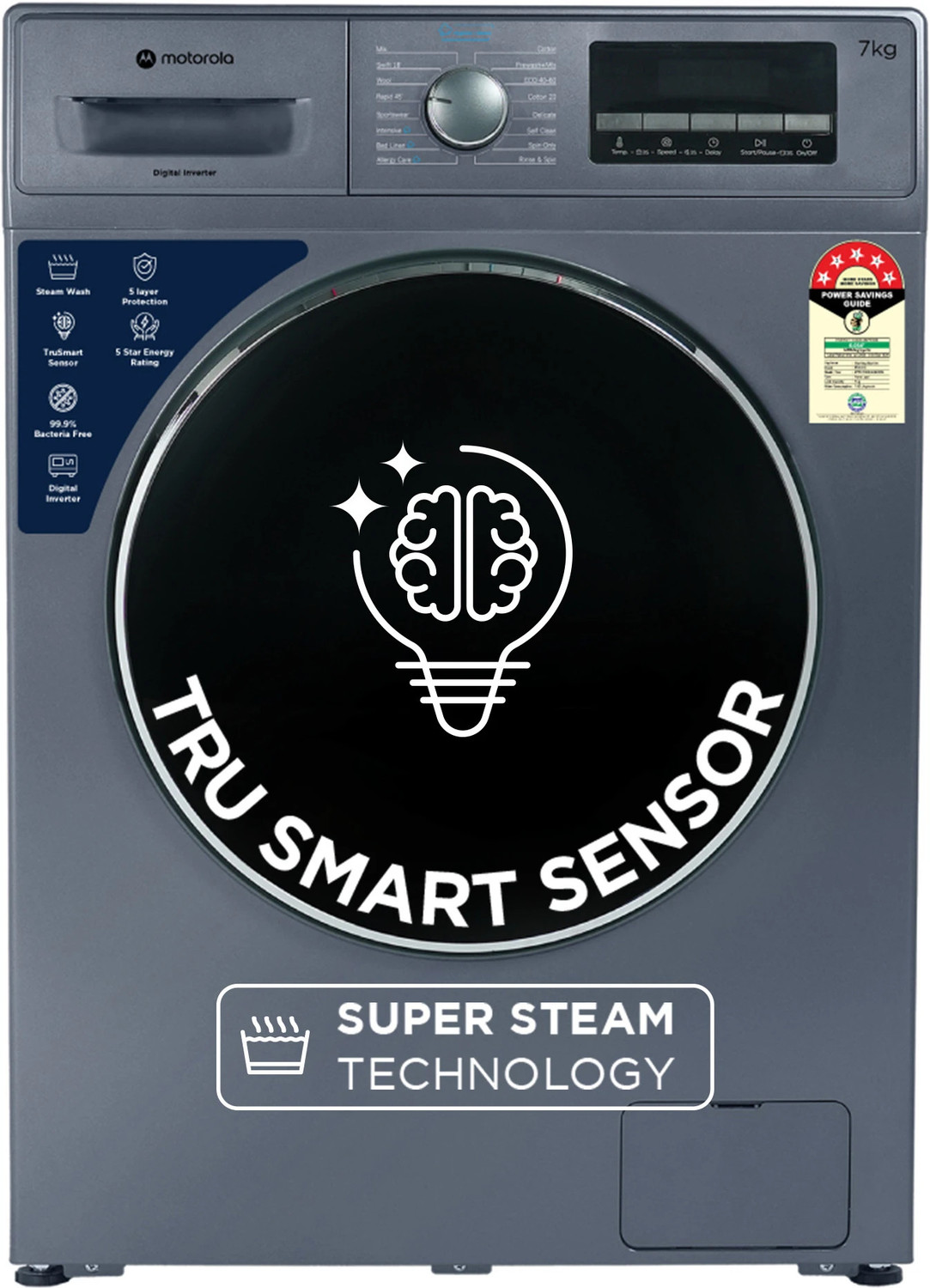 Image of MOTOROLA 7 kg Super Steam Technology Fully Automatic Front Load Washing Machine with In-built Heater Blue