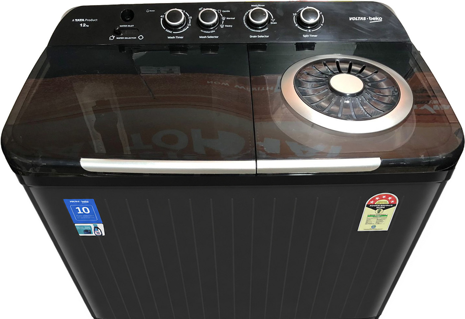 Image of Voltas Beko 12 kg Semi Automatic Top Load Washing Machine Black, Grey