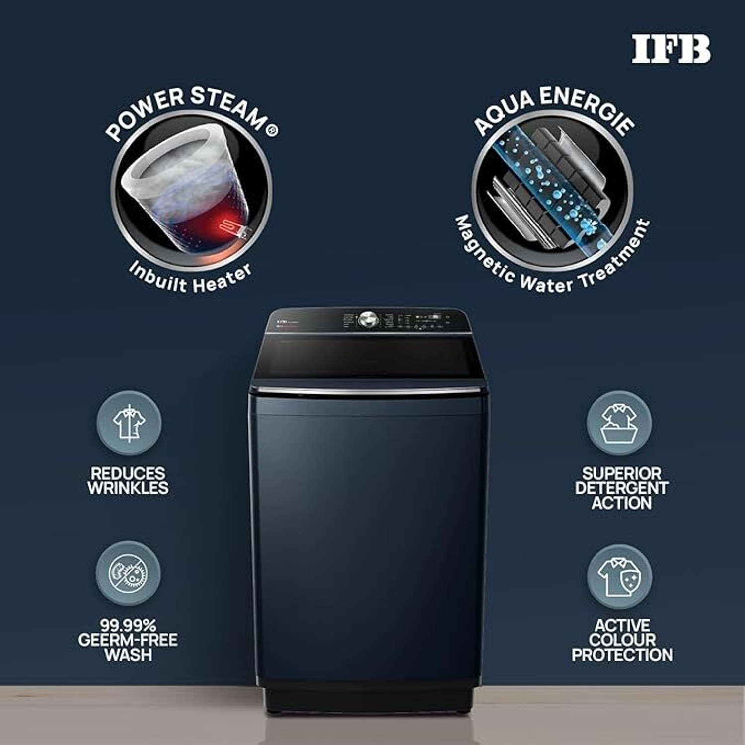 Image of IFB 12 kg Fully Automatic Top Load Washing Machine with In-built Heater Blue