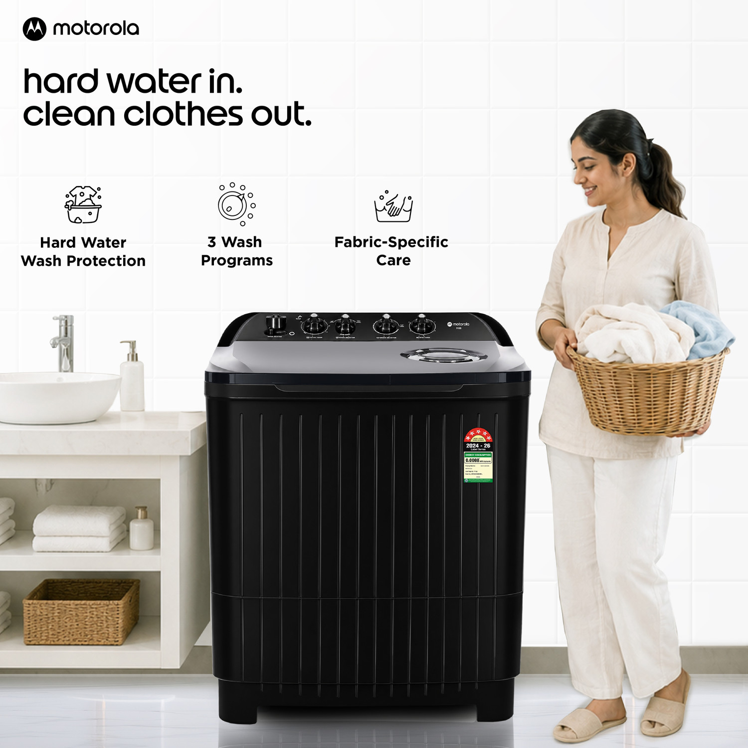 Image of MOTOROLA 9 kg Semi Automatic Top Load Washing Machine Black