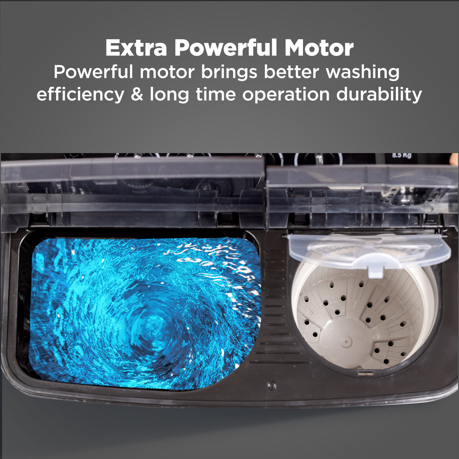 Image of TCL 8.5 kg 5 Star with Extra Powerful Motor, Magic & Lint Filter, Multi Jet Pulsator and Fast Dry Semi Automatic Top Load Washing Machine Black