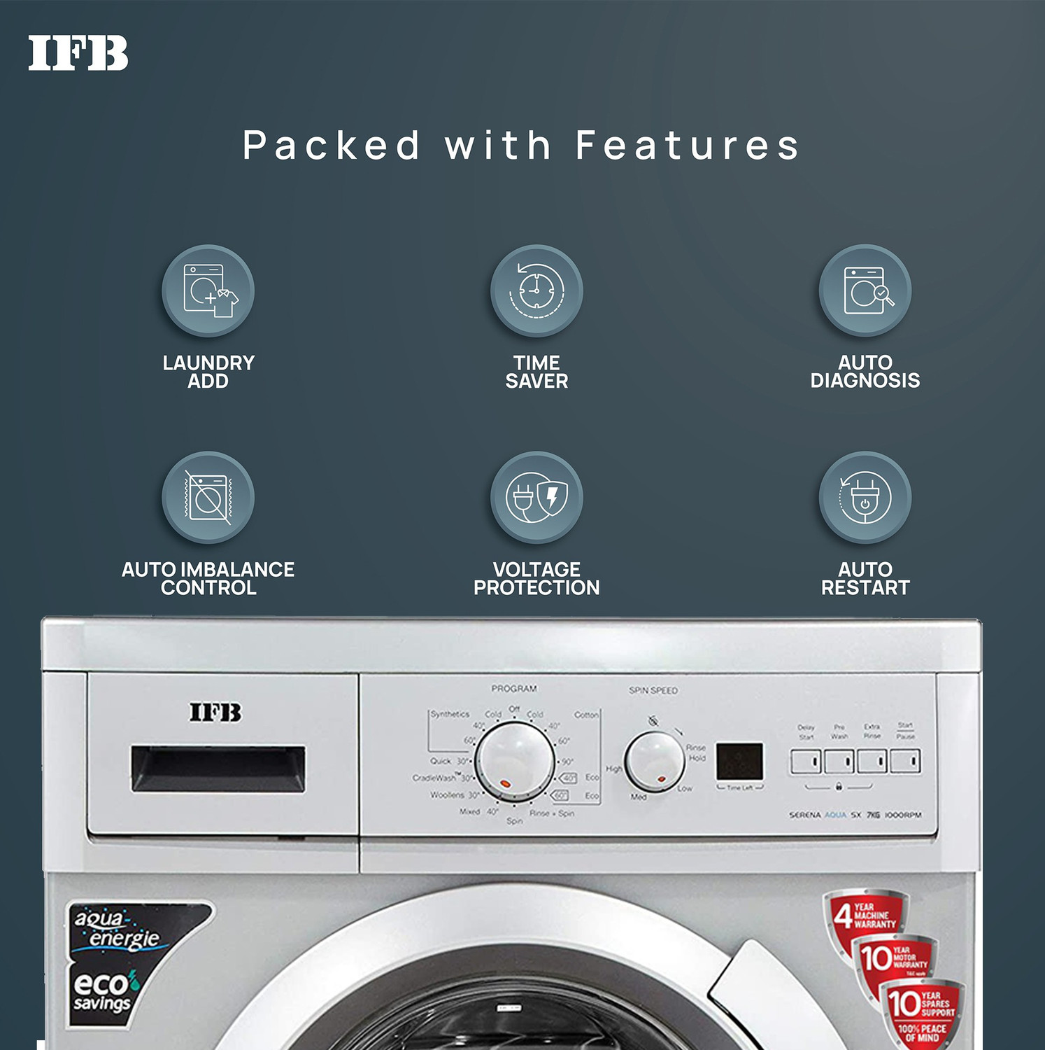 Image of IFB 7 kg Aqua Energie, Self Diagnosis Fully Automatic Front Load Washing Machine with In-built Heater Silver