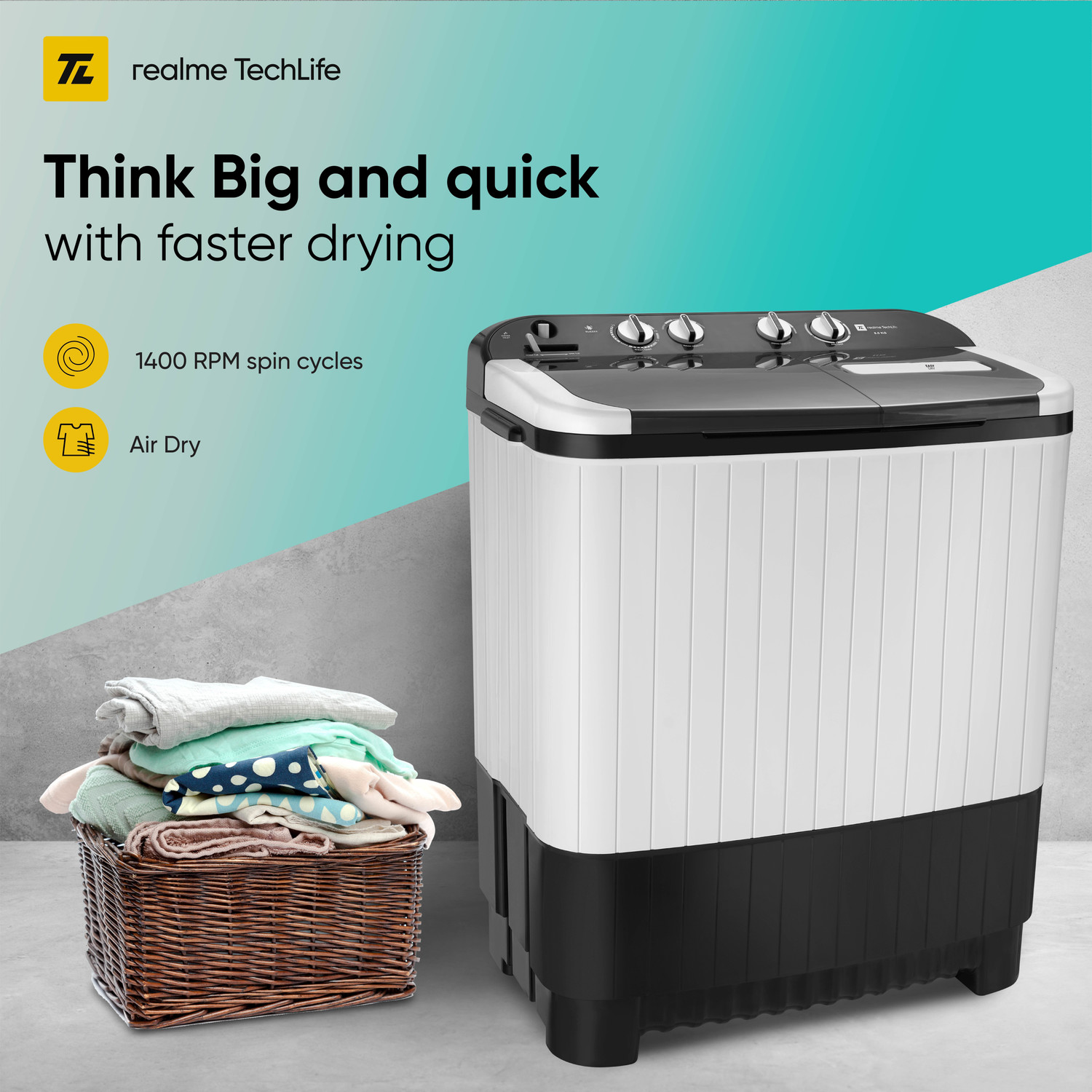 Image of realme TechLife 8 kg 5 Star Rating Semi Automatic Top Load Washing Machine White, Black
