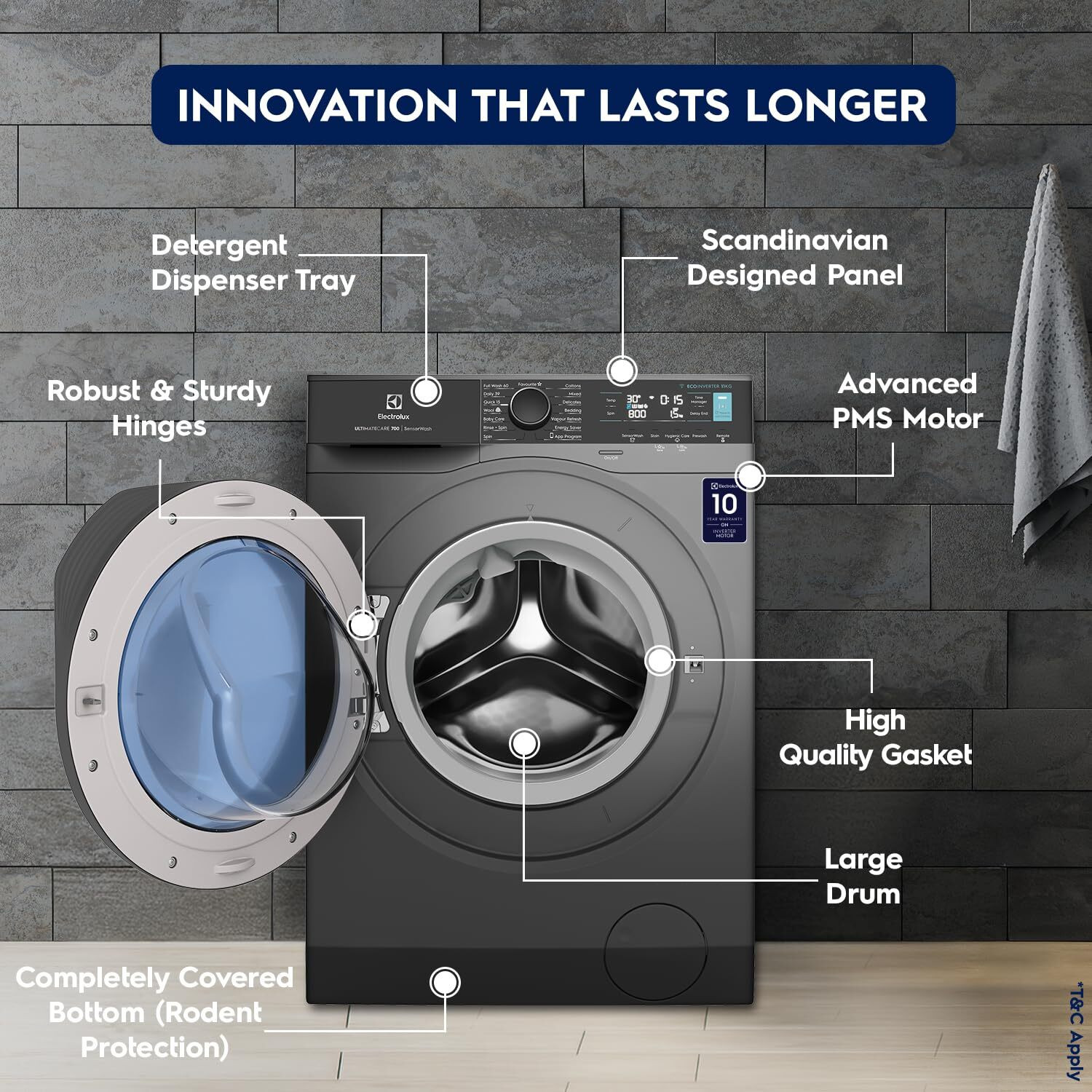 Image of Electrolux 11 kg Fully Automatic Front Load Washing Machine with In-built Heater Silver