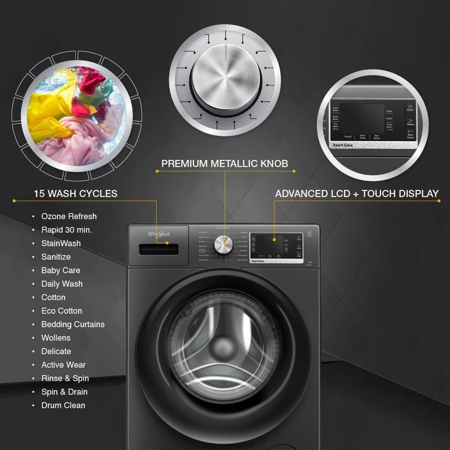 Image of Whirlpool 9 kg Fully Automatic Front Load Washing Machine with In-built Heater Grey
