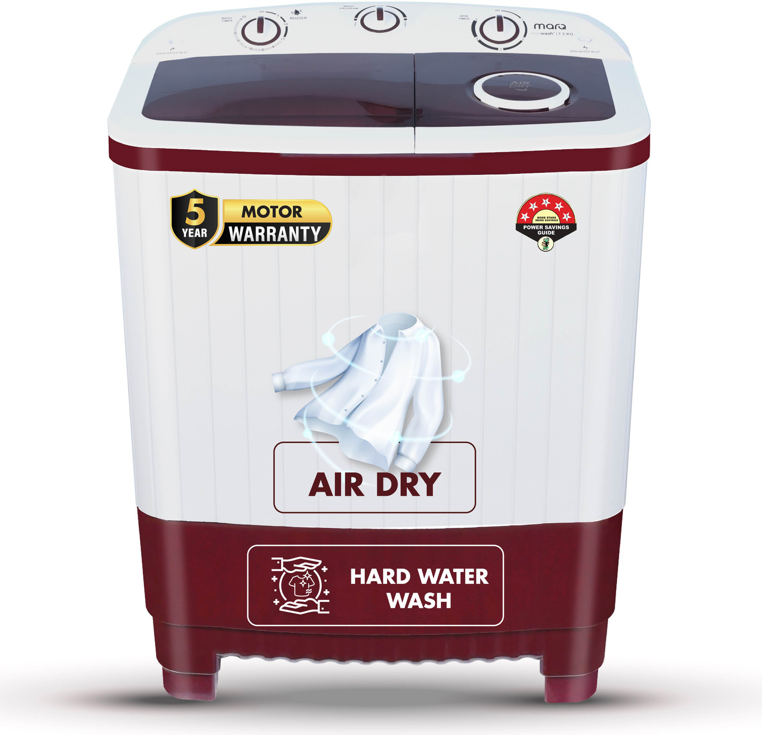 Image of MarQ by Flipkart 7.5 kg 5 Star Rating Innowash Range Semi Automatic Top Load Washing Machine Maroon, White