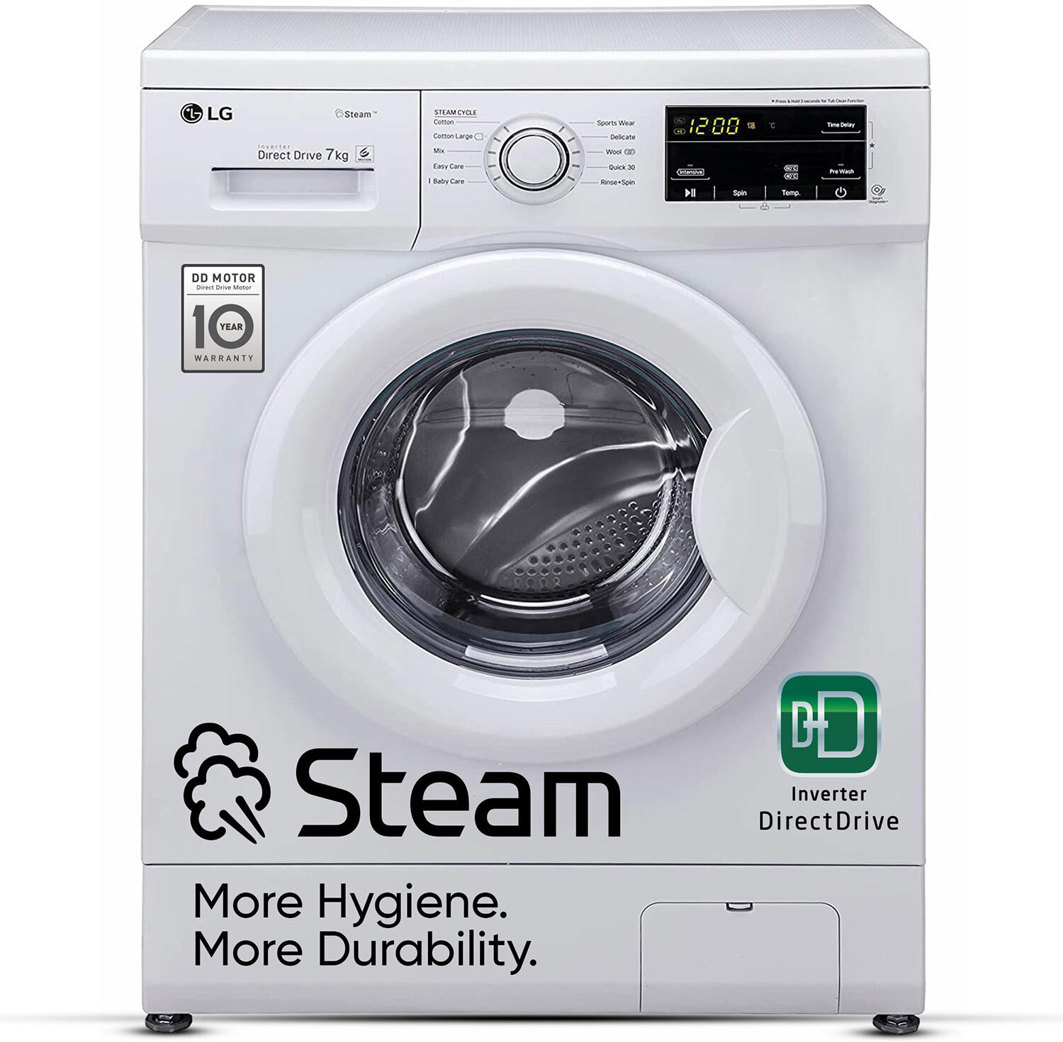 Image of LG 7 kg 5 Star with Steam, Inverter Direct Drive Technology, 6 Motion Direct Drive, Touch Panel and 1200 RPM Fully Automatic Front Load Washing Machine with In-built Heater White