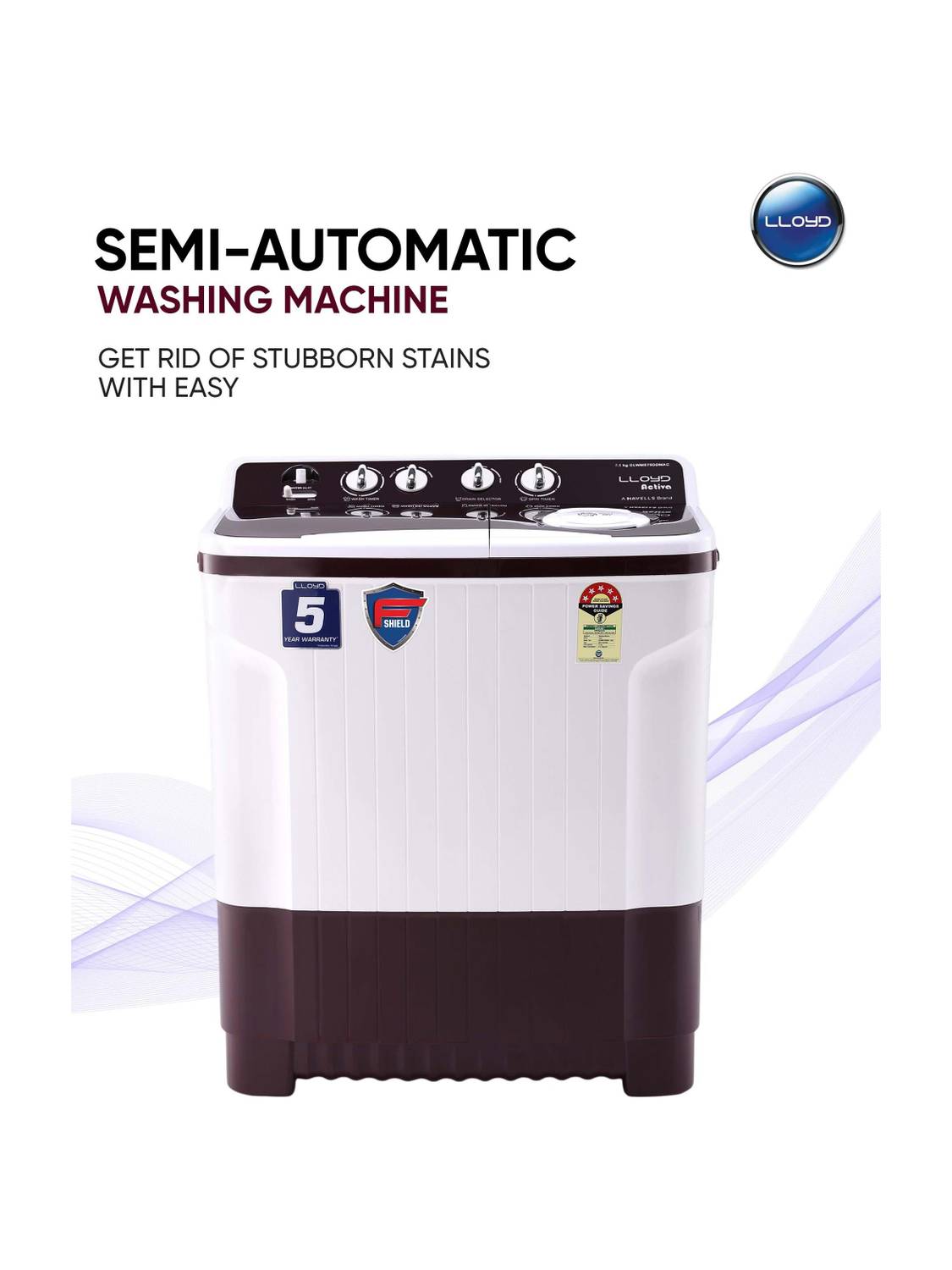 Lloyd by Havells 7.5 kg |1300 RPM|Soak Function|3 Wash Programs|Swift Dry|Magic Filter, Semi Automatic Top Load Washing Machine Maroon, White