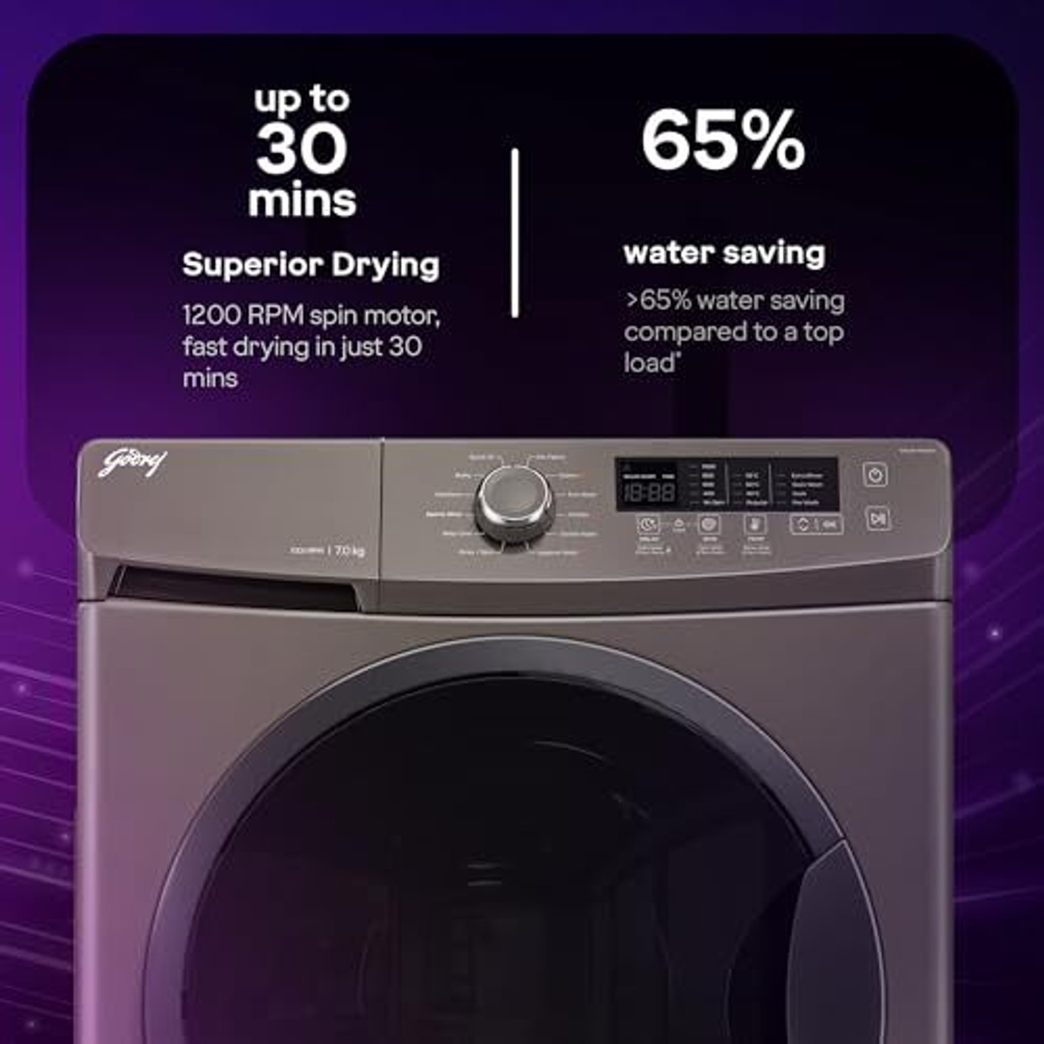 Image of Godrej 7 kg Fully Automatic Front Load Washing Machine with In-built Heater Grey