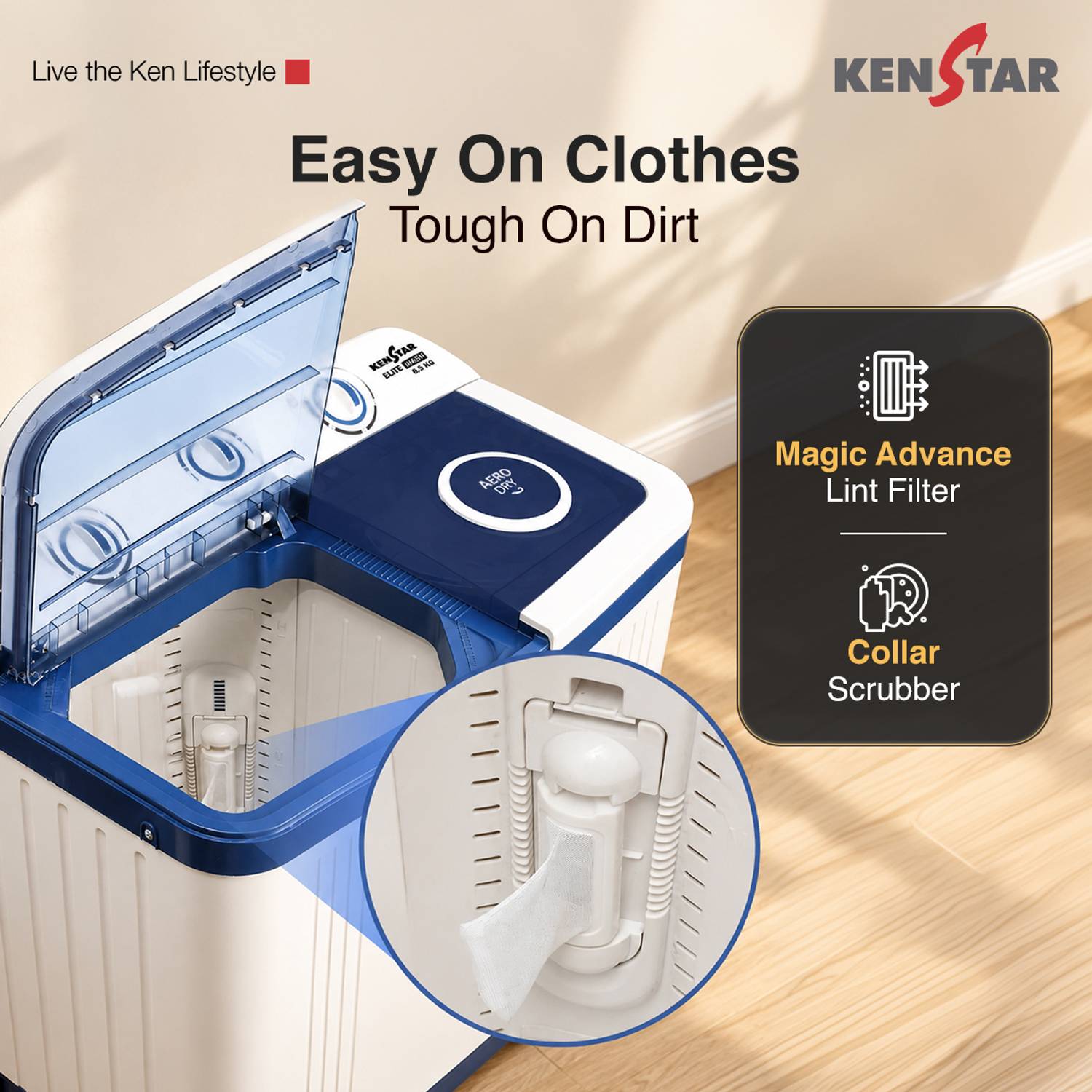 Kenstar 6.5 kg Semi-Automatic Top Load Washing Machine (Blue) - Image 5