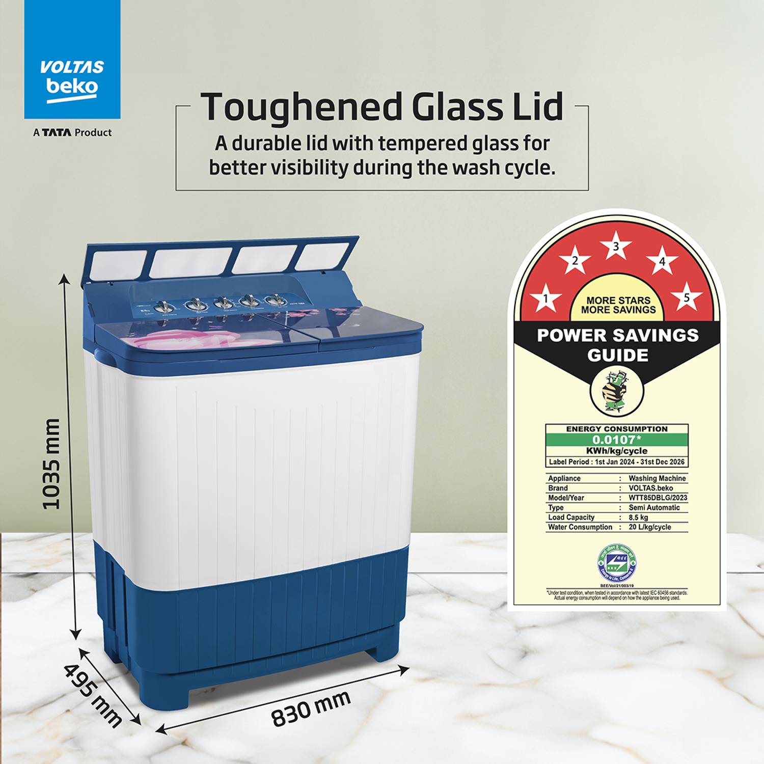 8.5 kg Semi Automatic Top Load Blue, White - Image 4