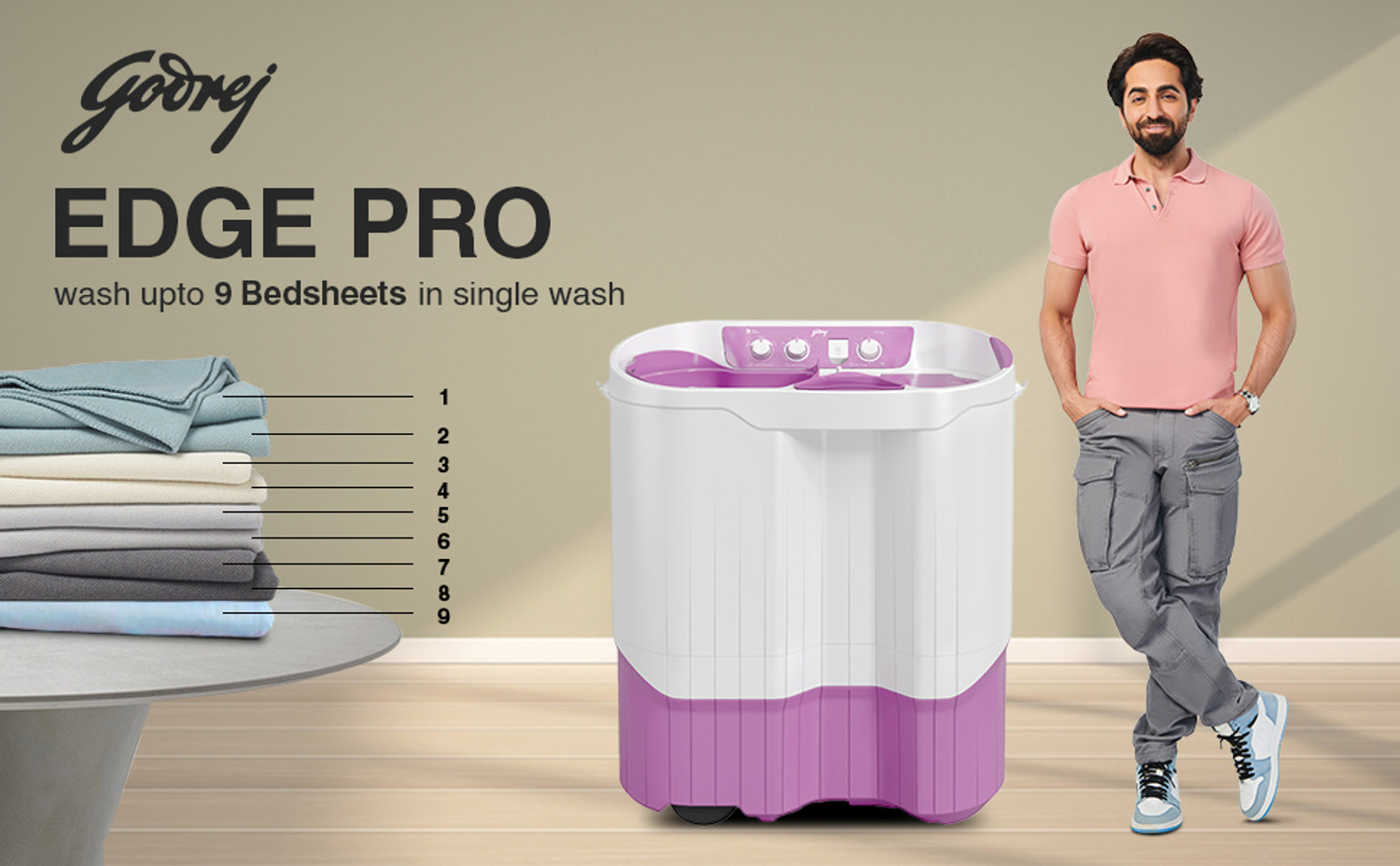 Image of Godrej 9 kg Semi Automatic Top Load Washing Machine Purple, White