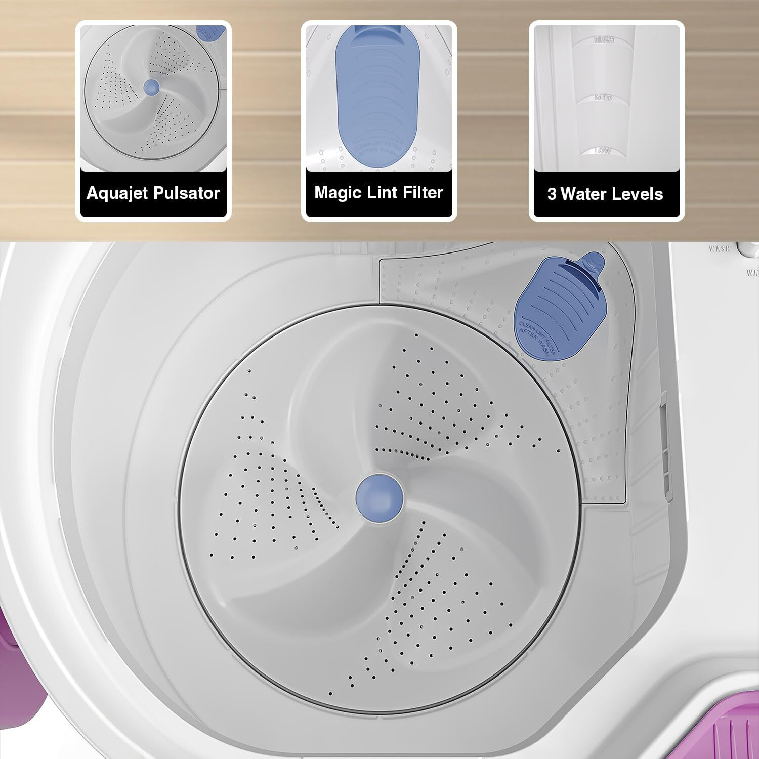 Image of Godrej 9 kg Semi Automatic Top Load Washing Machine Purple, White
