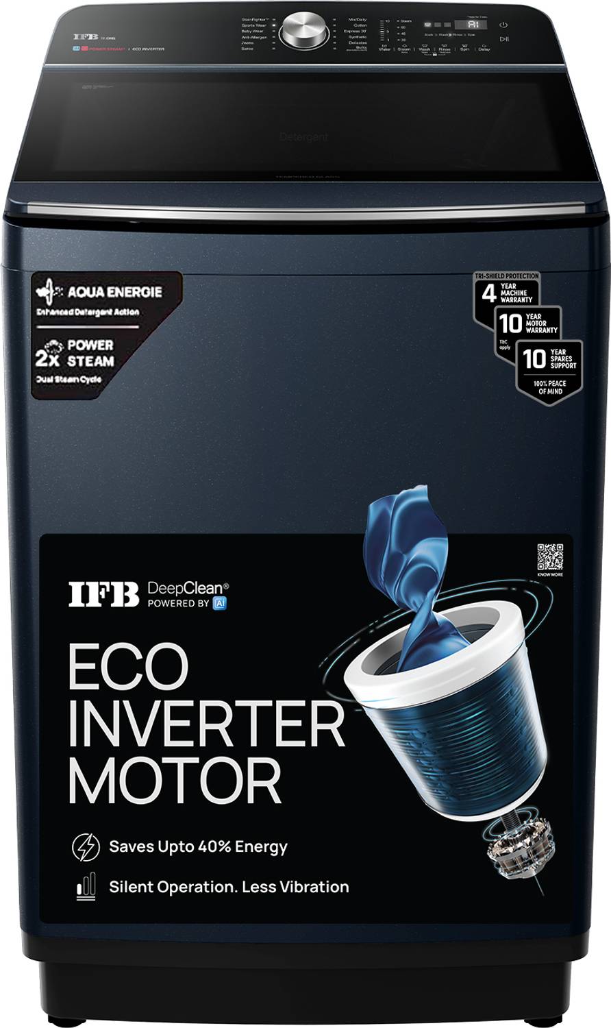 IFB 11 kg Power Steam, Eco Inverter Motor, Aqua Energie, ActivMix, Soft Close Door, Auto Tub Clean, DeepClean Powered by Ai Fully Automatic Top Load Washing Machine with In-built Heater Blue