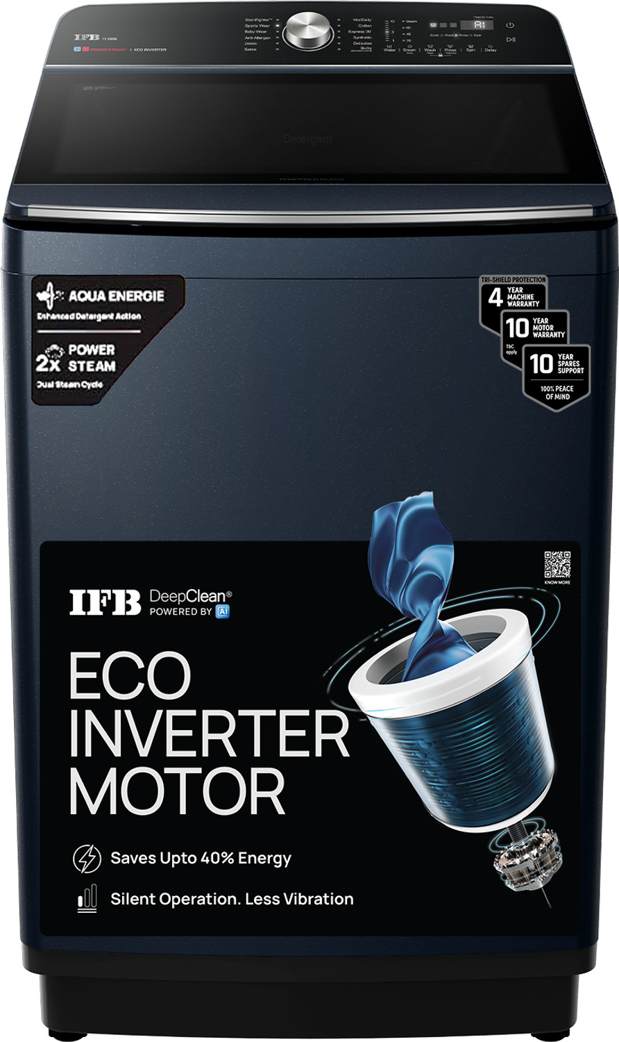Image of IFB 11 kg 5 Star AI Powered Deepclean Technology with Eco Inverter, Power Steam, Inbuilt Heater, Activmix Fully Automatic Top Load Washing Machine with In-built Heater Blue