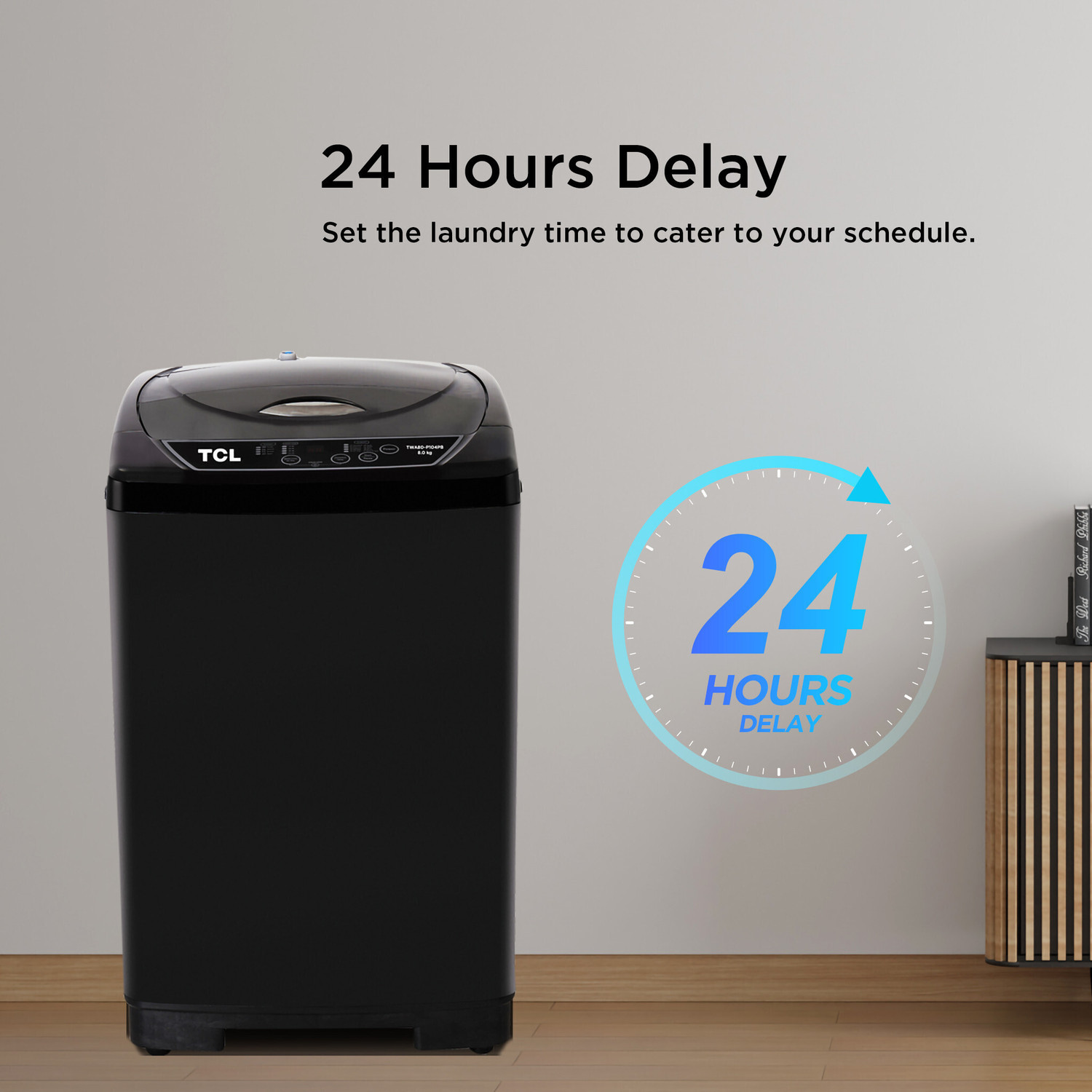 Image of TCL 8 kg 5 Star with 10 Wash Program and Detergent Dispenser, Child Lock with Magic Filter Fully Automatic Top Load Washing Machine Black