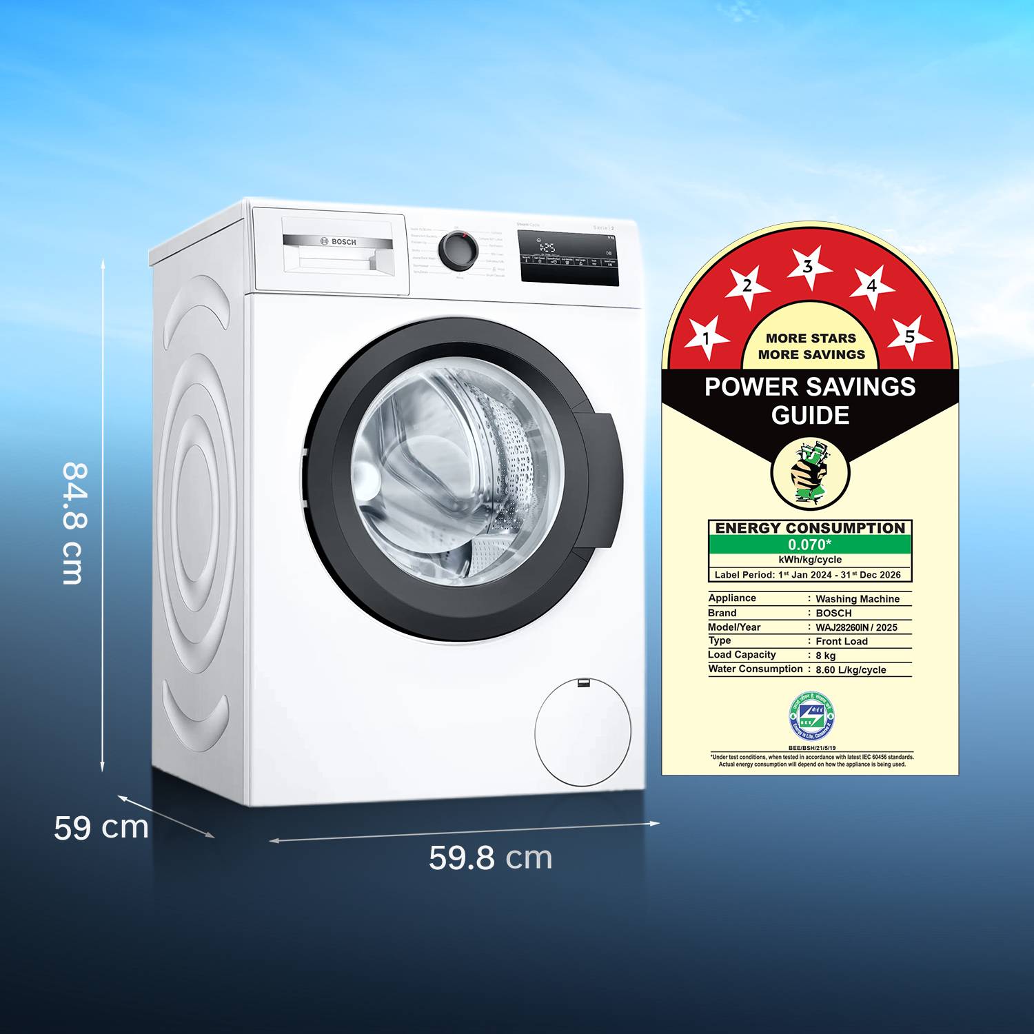 Bosch 8 kg Front Load Washing Machine White - Image 3