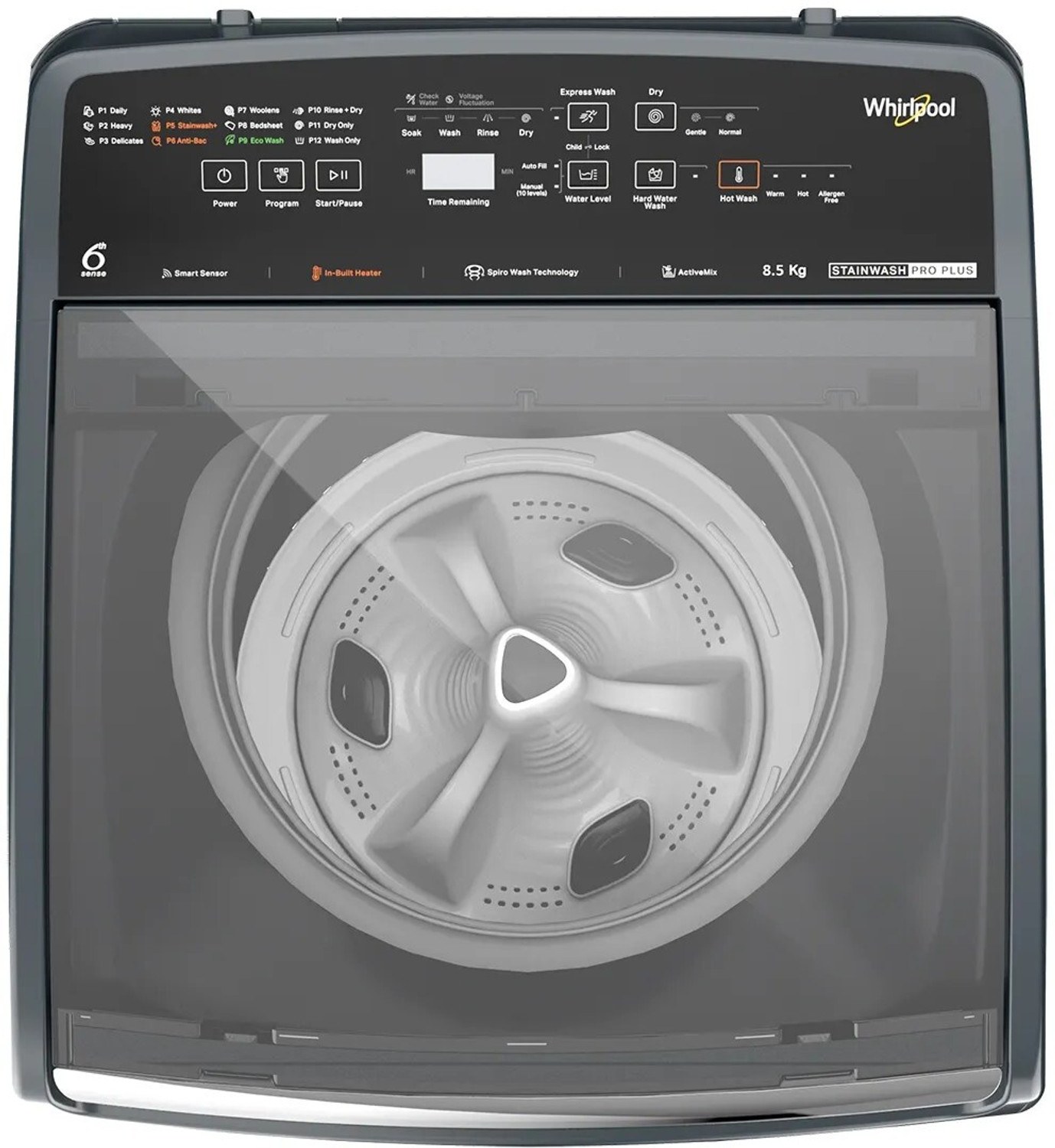 Image of Whirlpool 8.5 kg Fully Automatic Top Load Washing Machine with In-built Heater Grey