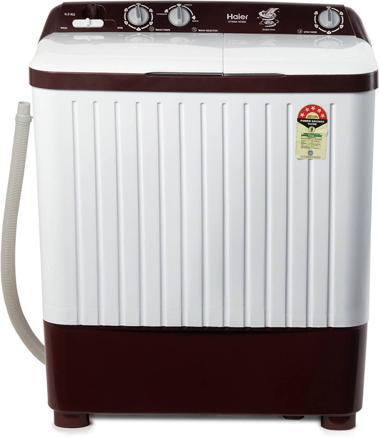 Haier 6.5 kg Semi Automatic Top Load White, Maroon (HTW65-187BO)