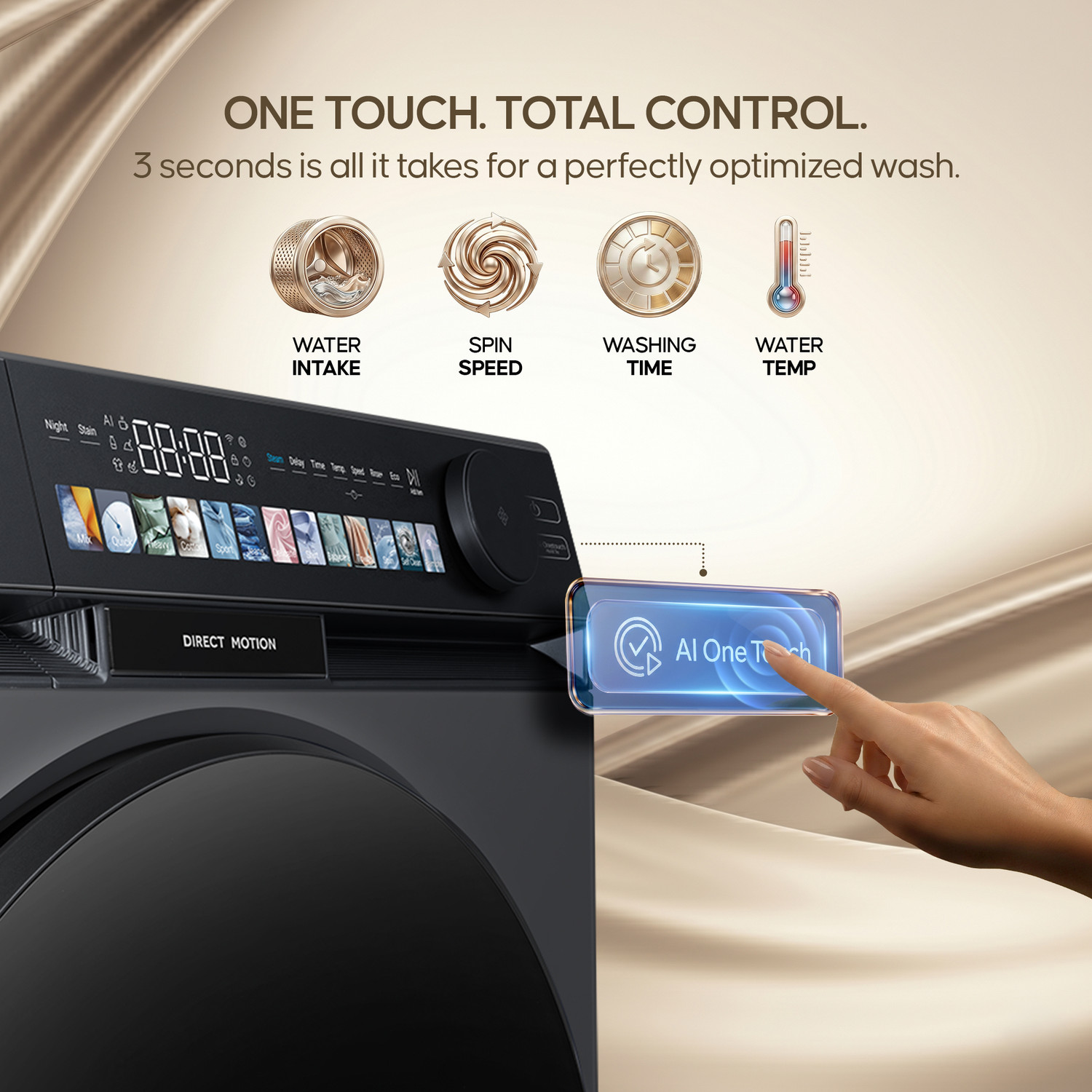 Image of Haier 12 kg 5 Star with AI Premium Color Panel, One-Touch Smart Wash, Fabric Detection, Stain Remover Pro, Inbuilt Heater, WiFi Enabled, Washer Fully Automatic Front Load Washing Machine with In-built Heater Black