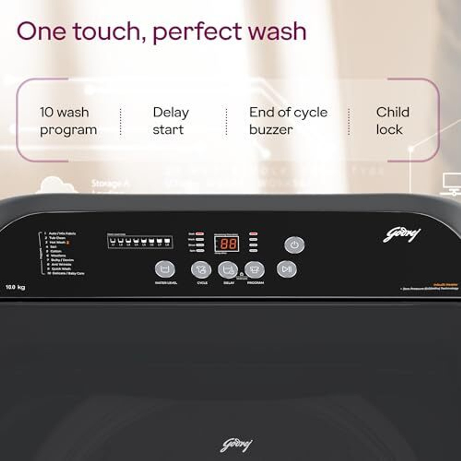 Image of Godrej 10 kg 5 Star With Zero Pressure (0.02 MPa) Technology Fully Automatic Top Load Washing Machine with In-built Heater Grey