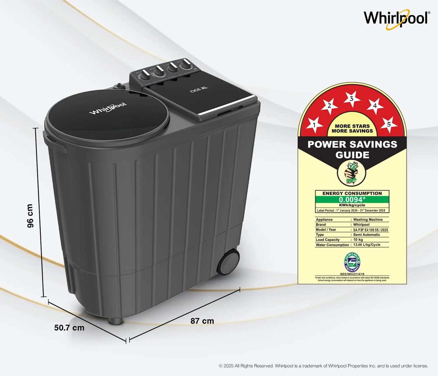 Image of Whirlpool 10 kg Ace XL Semi Automatic Top Load Washing Machine Grey