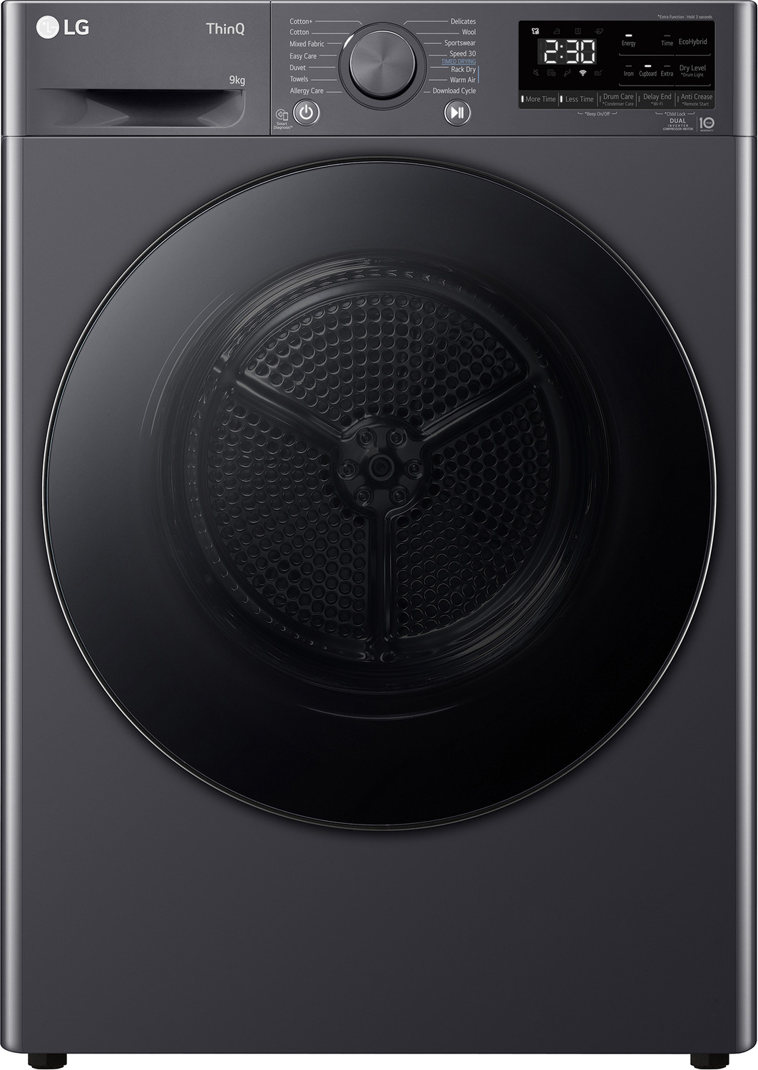 Image of LG 9 Kg Dual Inverter Heat Pump, Wi-Fi, EcoHybrid, Allergy Care, Smart Pairing & Auto Cleaning Condenser Dryer Grey, Black