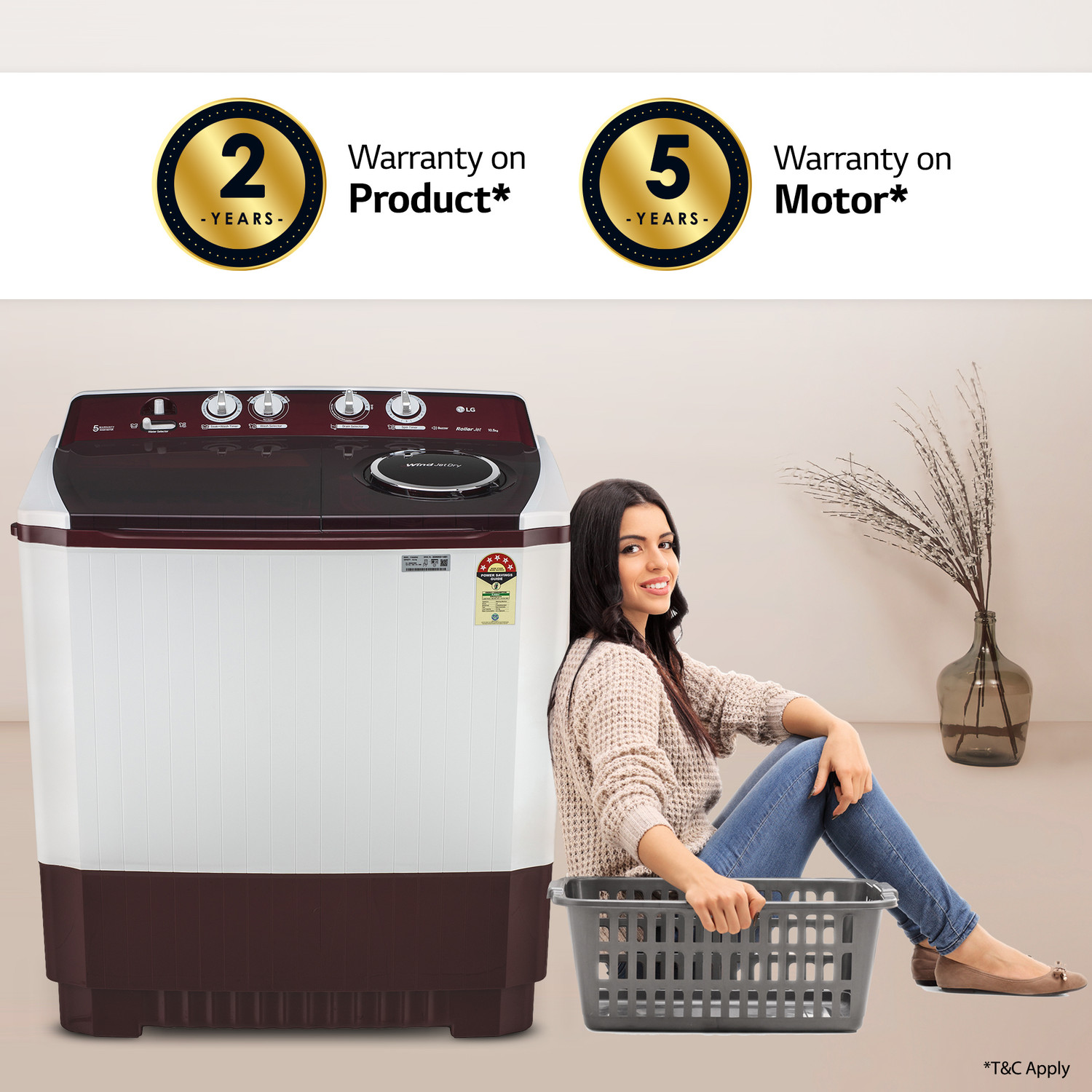 Image of LG Electronics 10.5 kg Semi Automatic Top Load Washing Machine Maroon, White