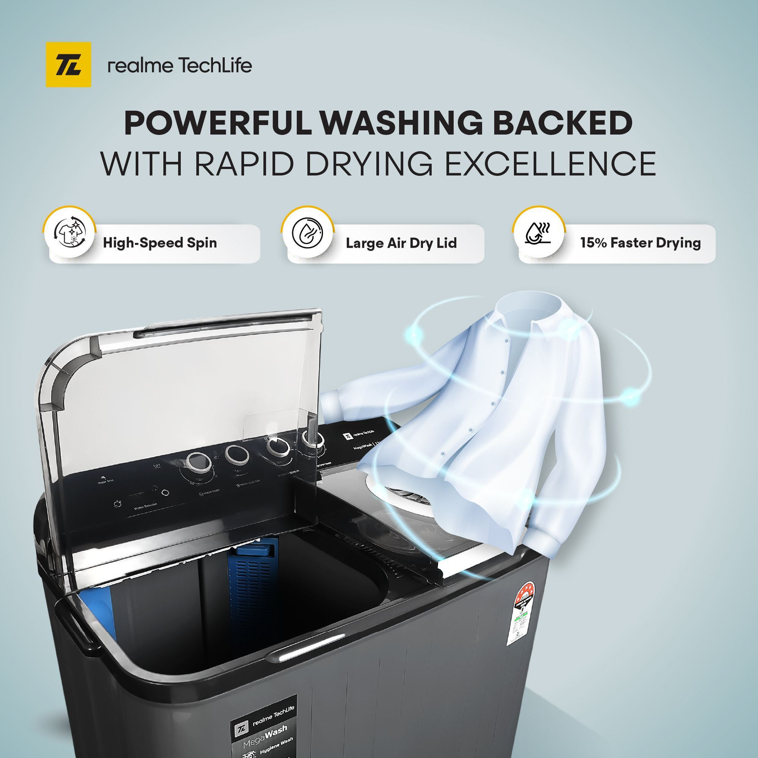 Image of realme TechLife 12 kg Semi Automatic Top Load Washing Machine Grey