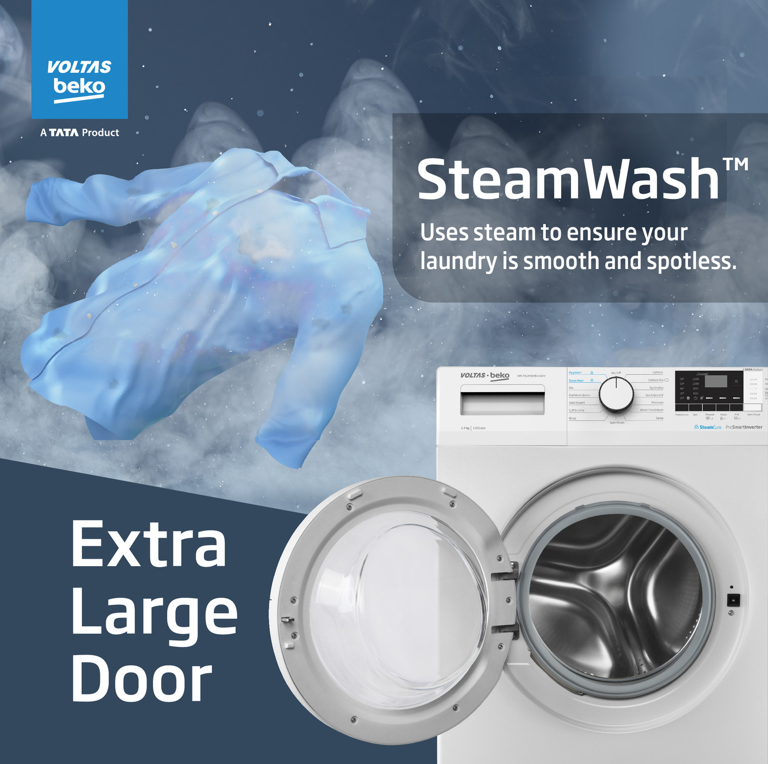 Image of Voltas Beko by A Tata Product 7 kg 5 Star Fully Automatic Front Load Washing Machine with In-built Heater White