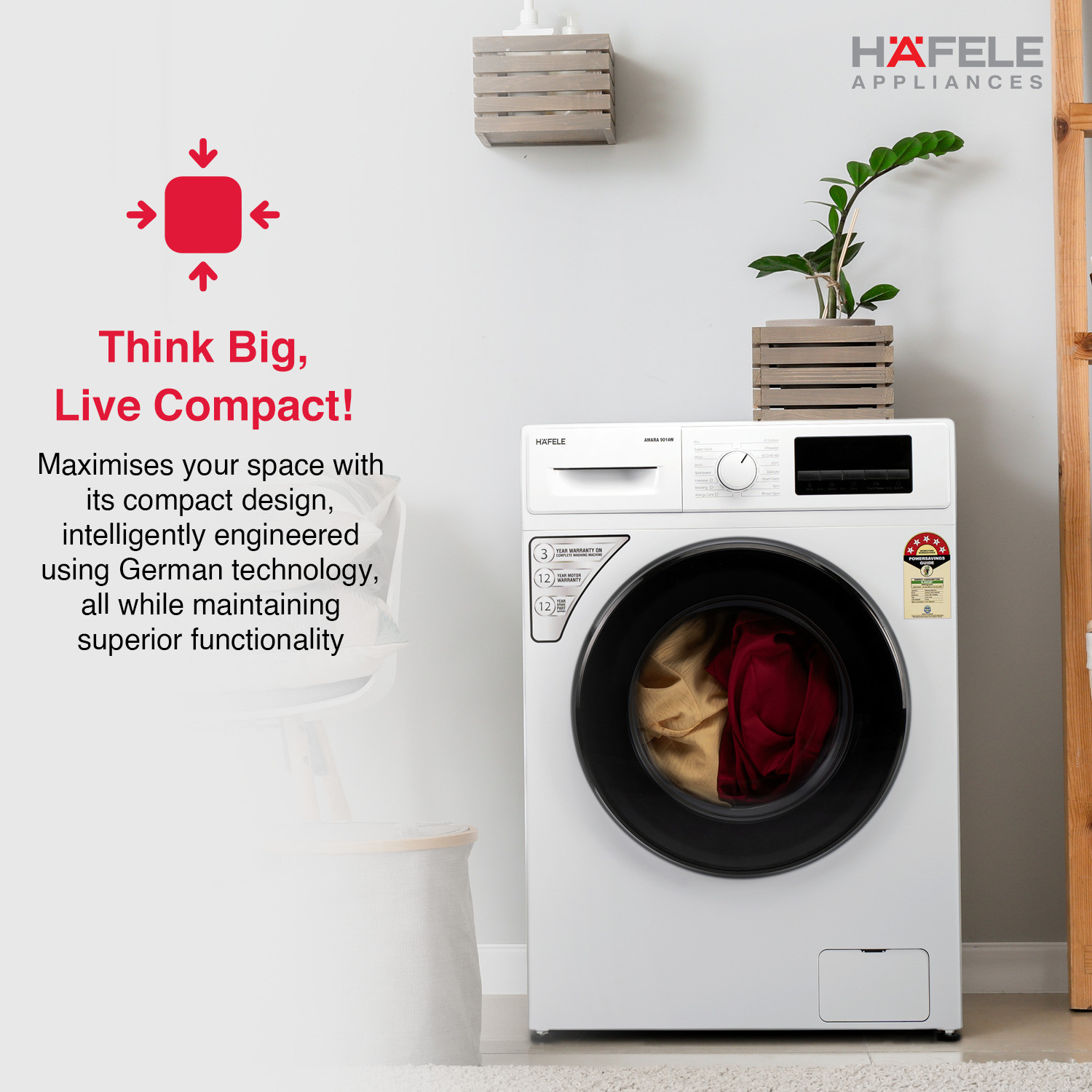 Image of Hafele 9 kg Fully Automatic Front Load Washing Machine with In-built Heater White