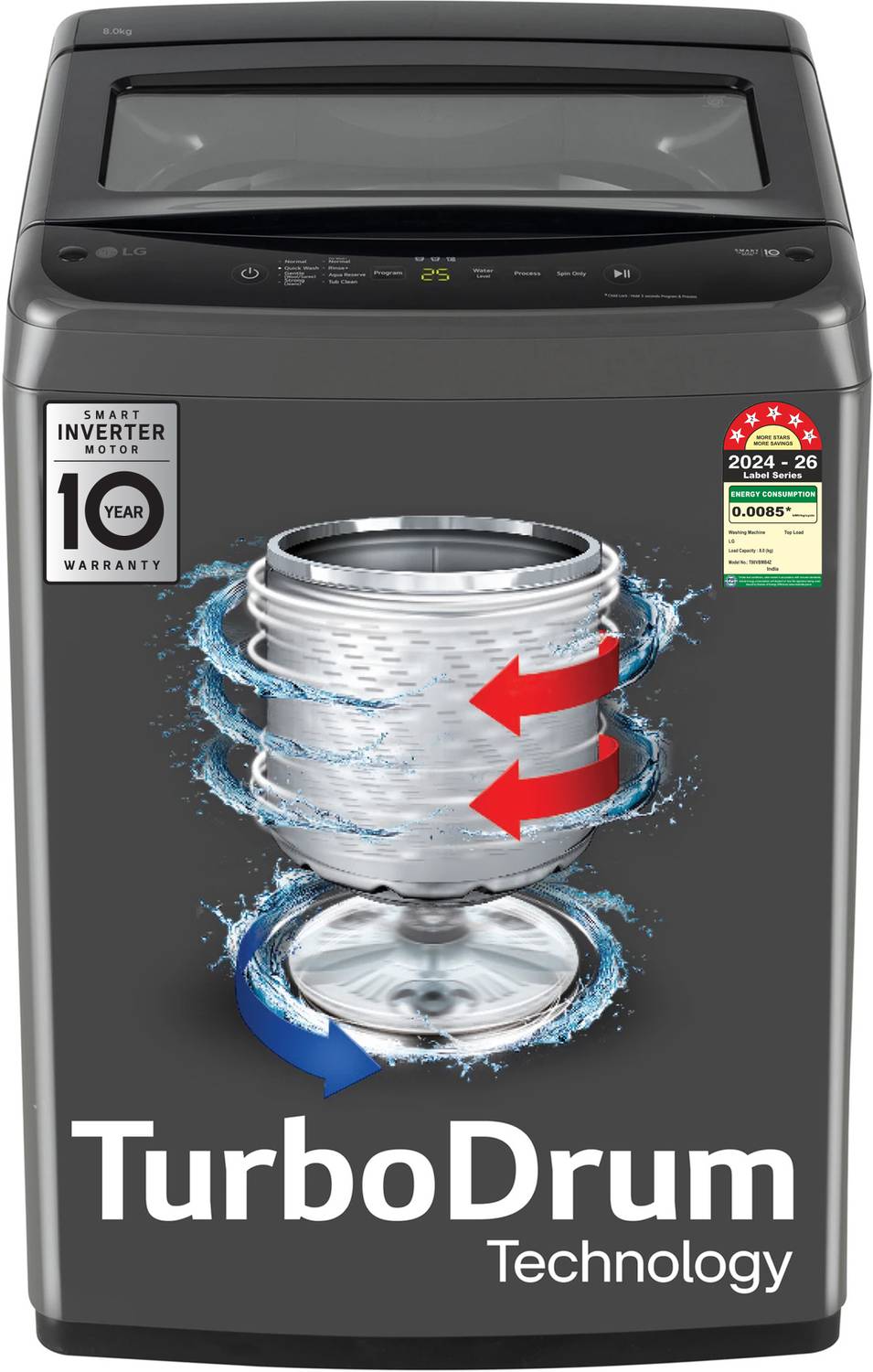 LG 8 kg Top Load Washing Machine Black - Image 1