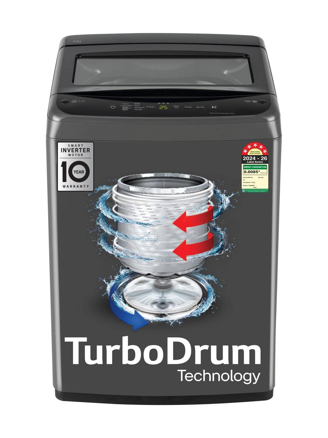 LG 8 kg 5 Star, Smart Inverter Technology, TurboDrum, Smart Diagnosis with Soft Closing Door Fully Automatic Top Load Black (T80VBMB4Z)