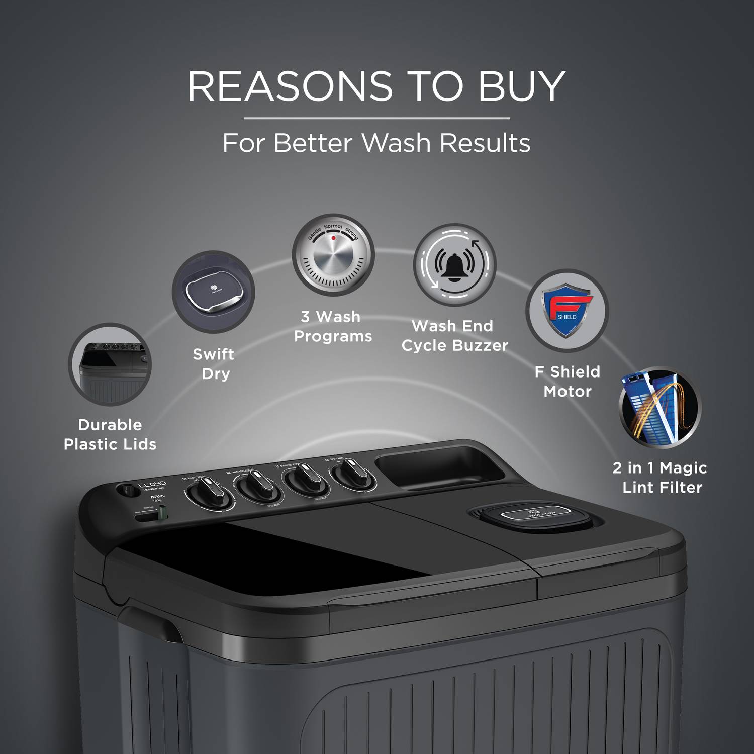 Lloyd 7.5 kg Semi Automatic Top Load Washing Machine Grey - Image 2
