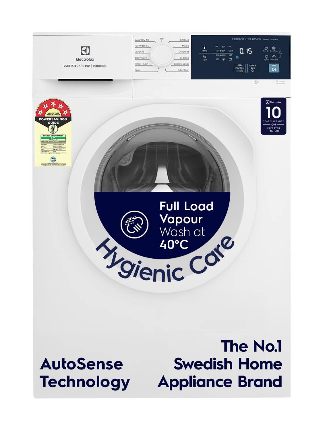 Electrolux 8/5 kg Washer with Dryer 5 Star EcoInverter, 40C Vapour Wash,UltimateCare 300 White