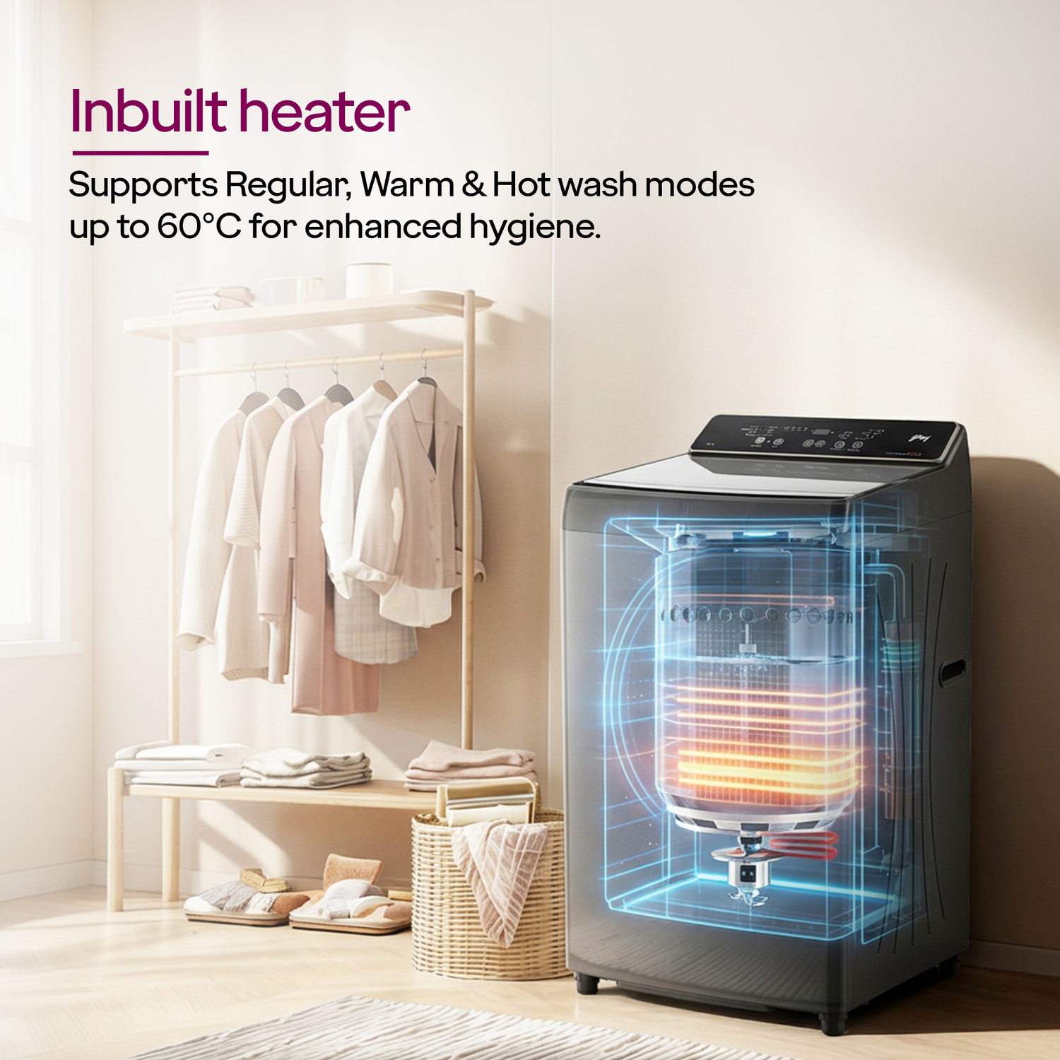 Image of Godrej 7.5 kg Fully Automatic Top Load Washing Machine with In-built Heater Black
