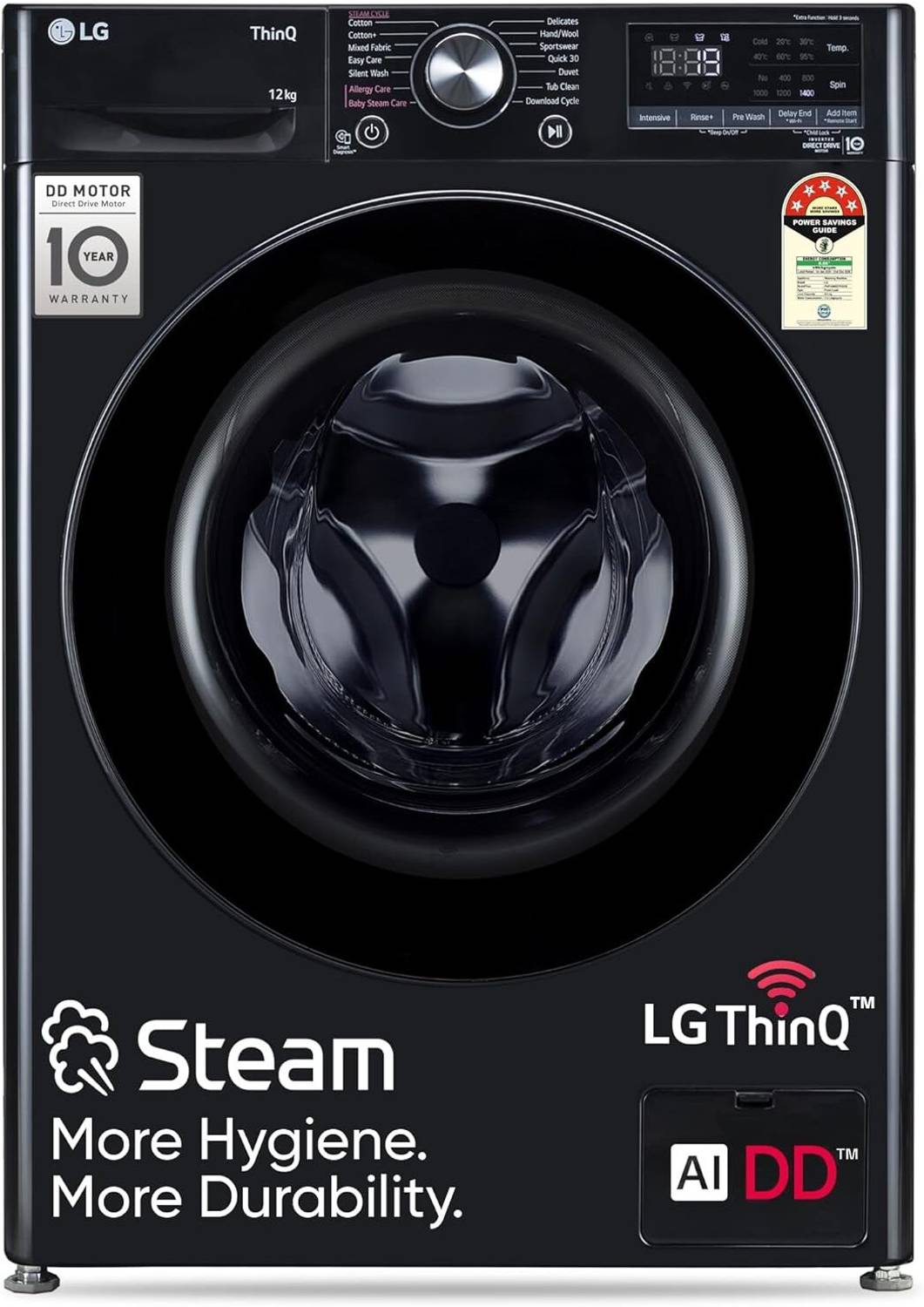 LG 12 kg 5 Star, AI Direct Drive Technology, Wi-Fi Enabled, Steam